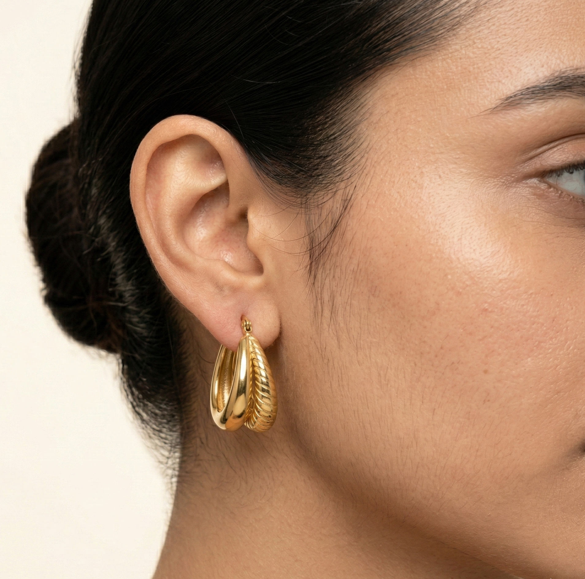 Double Horn Hoop Earrings 18K Gold PVD Plated 316L Stainless Steel