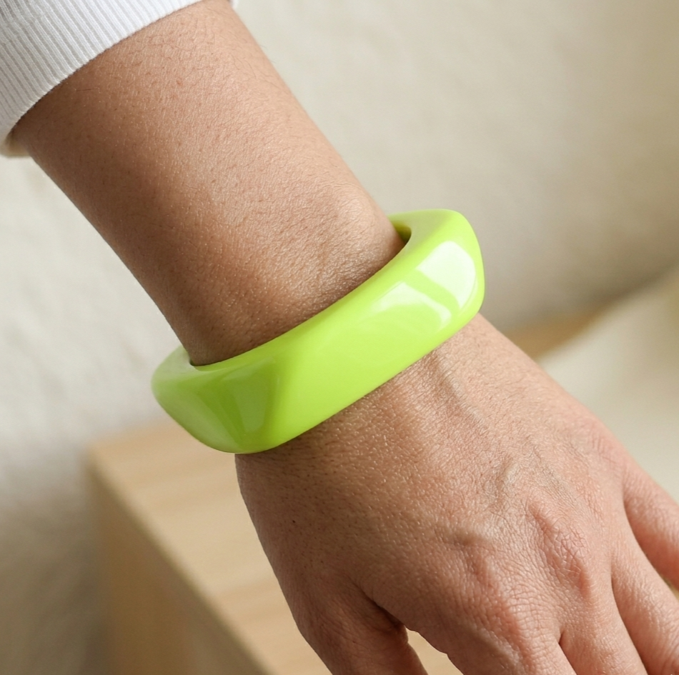 Lime Green Geometric Resin Statement Bangle for Women