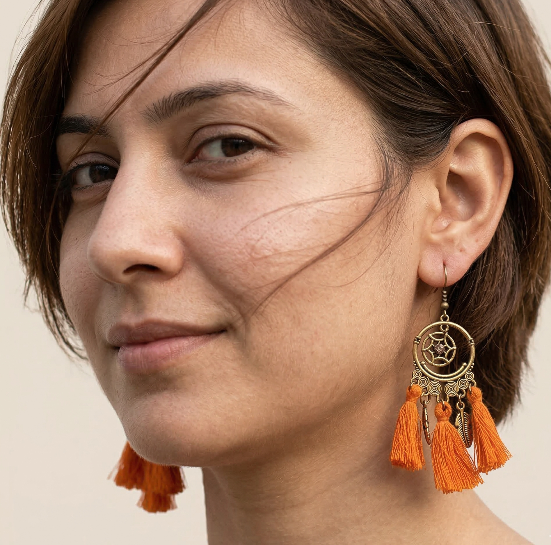 Bohemian Retro Tassel Circle Drop Earrings Gold Tone