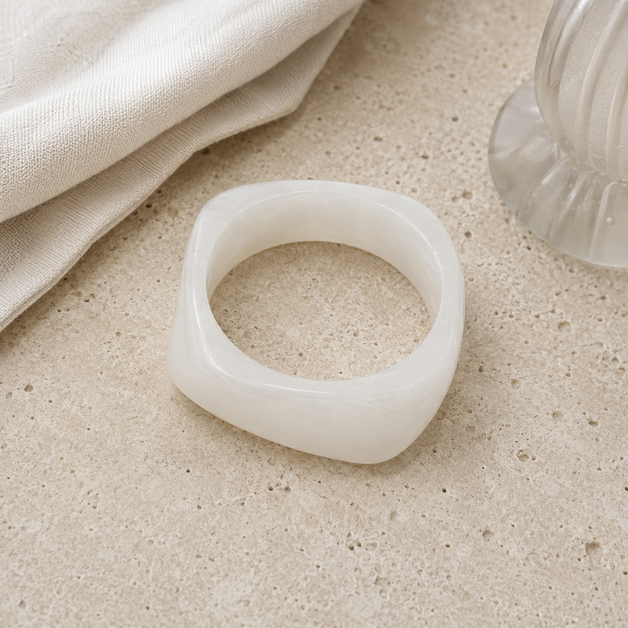 White Chunky Geometric Resin Bangle Bracelet for Women