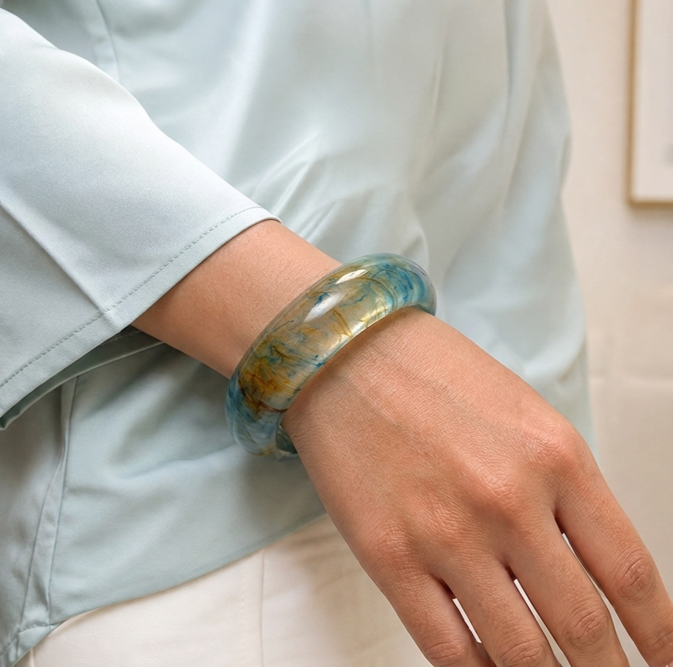 Aqua Swirl Resin Round Bangle Bracelet for Women