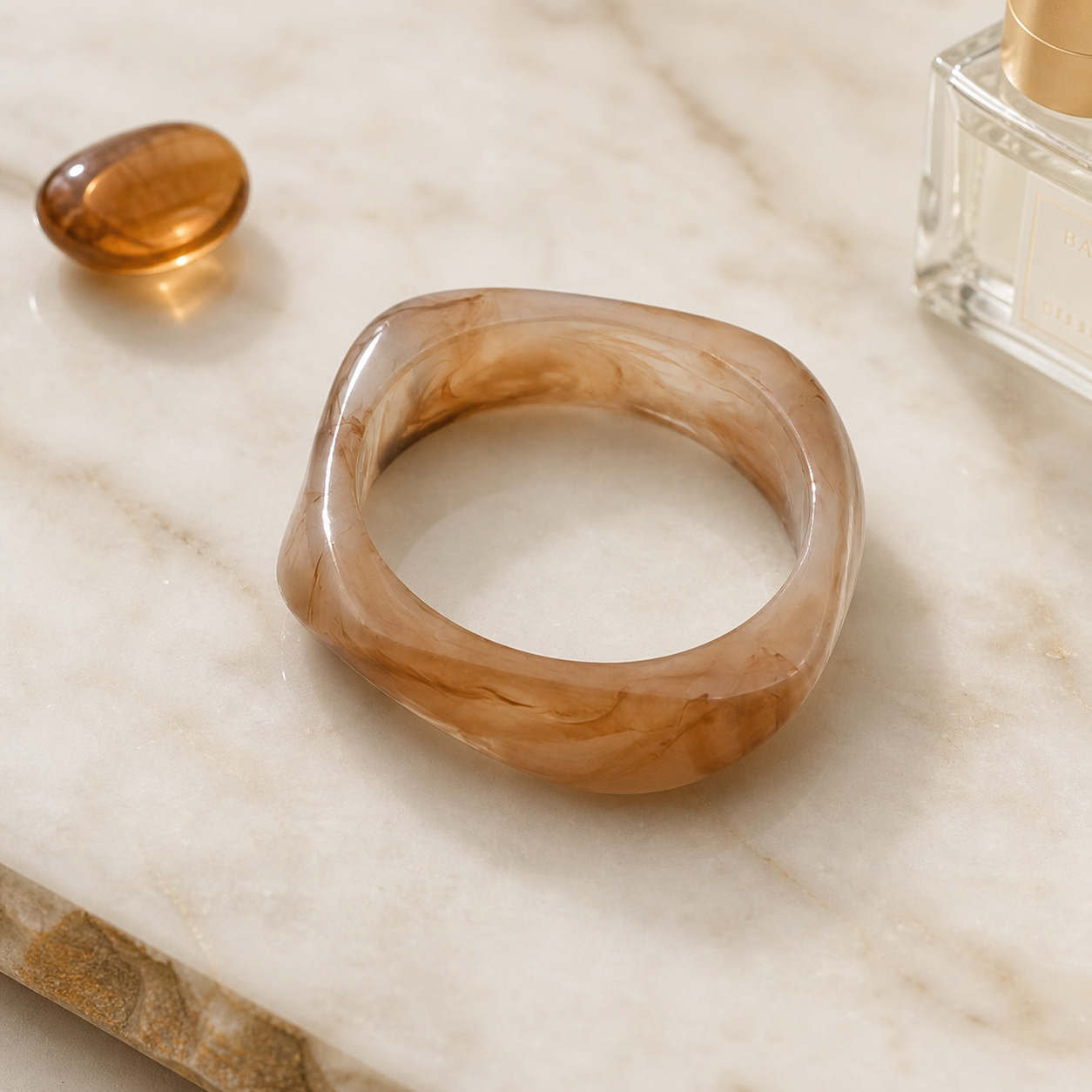 Beige Marble Resin Geometric Bangle Bracelet for Women