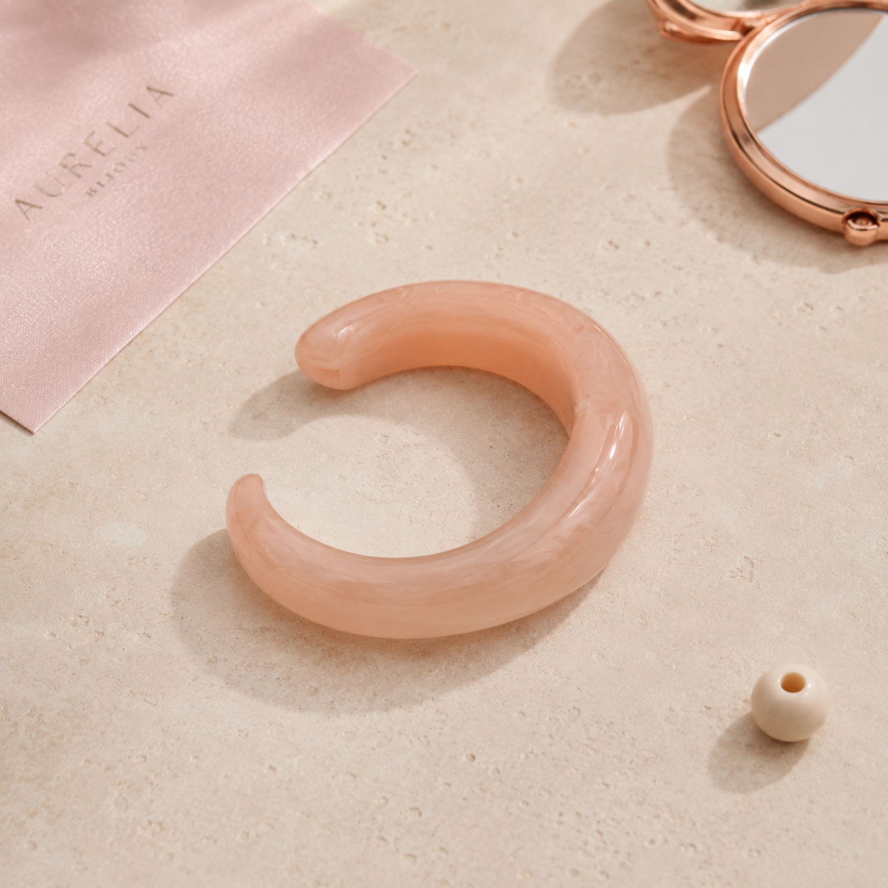 Chunky C-Shaped Peach Resin Open Cuff Bracelet for Women