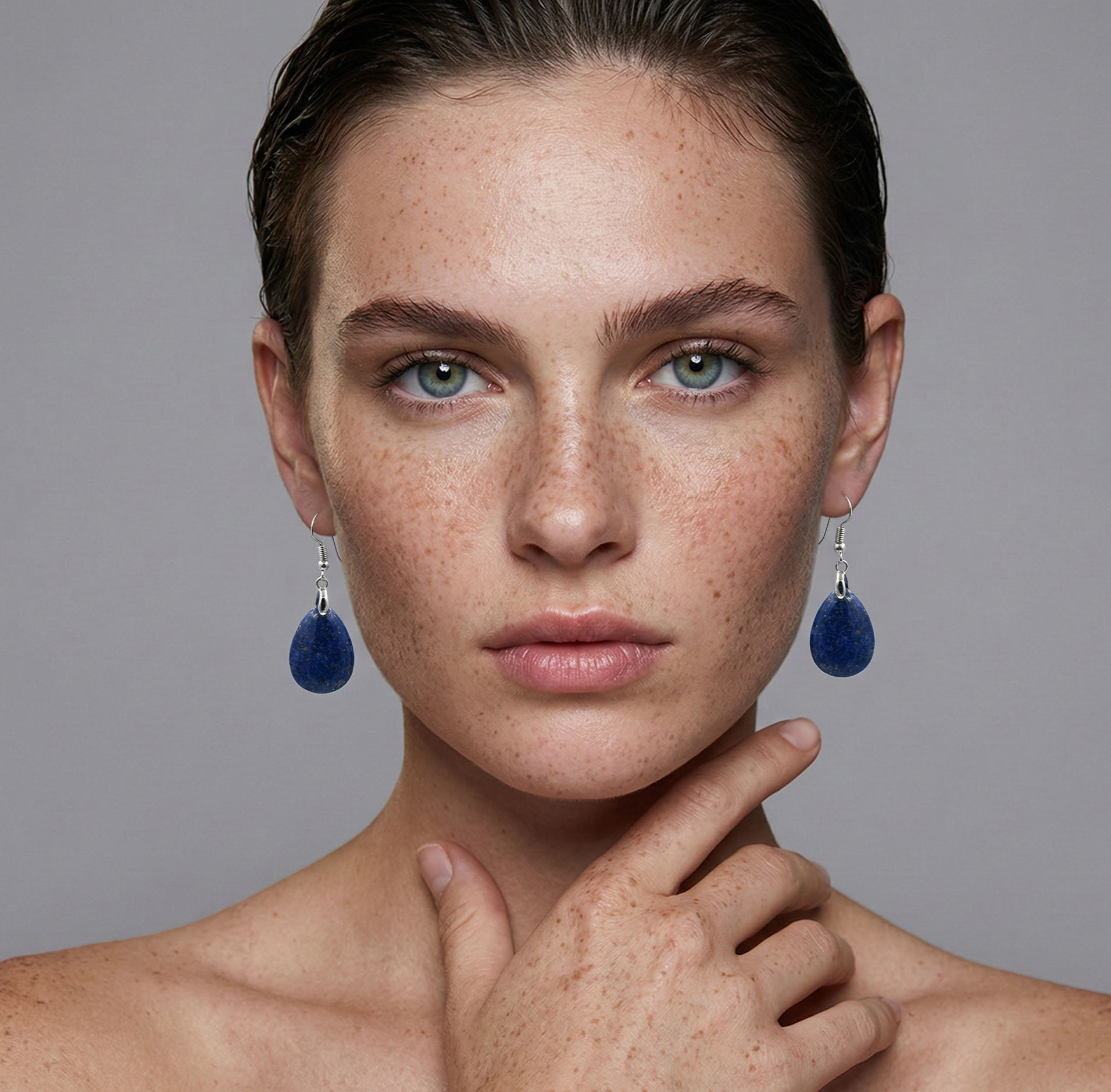 Lapis Lazuli Teardrop Dangle Earrings Silver Tone