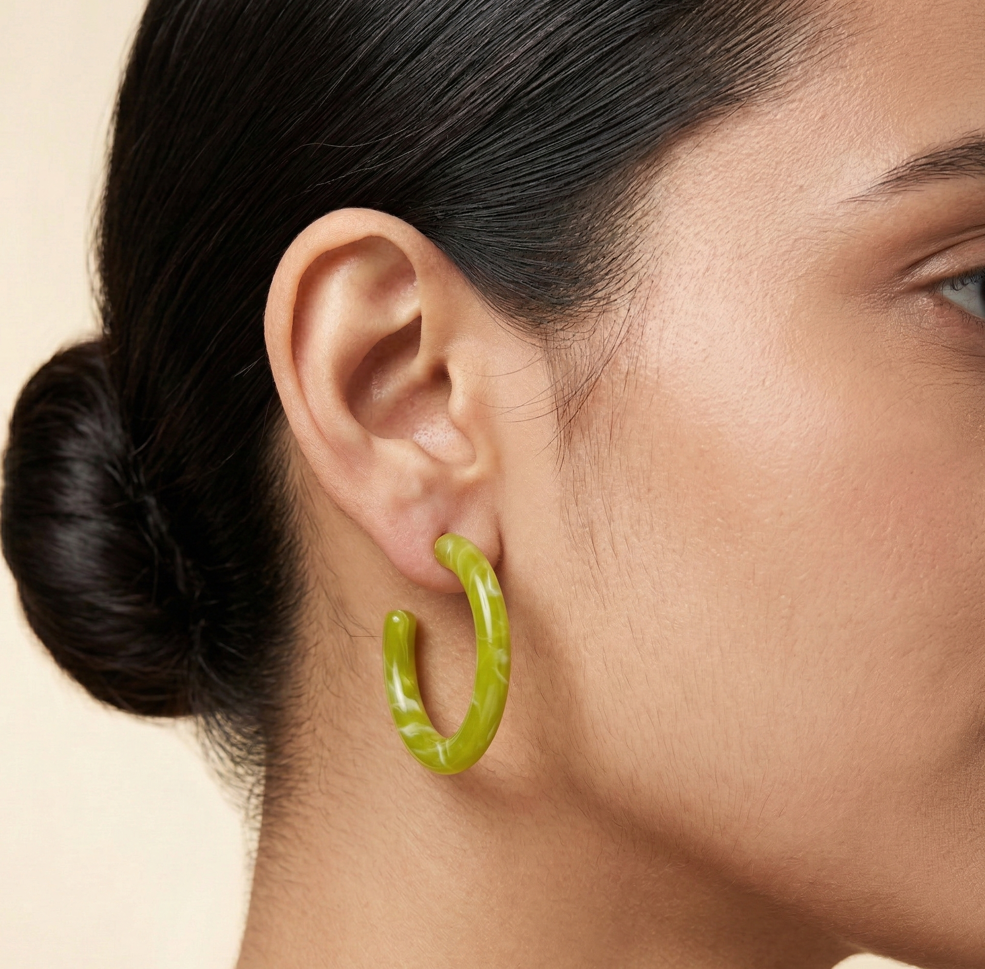 Lime Green Marbled C Hoop Earrings