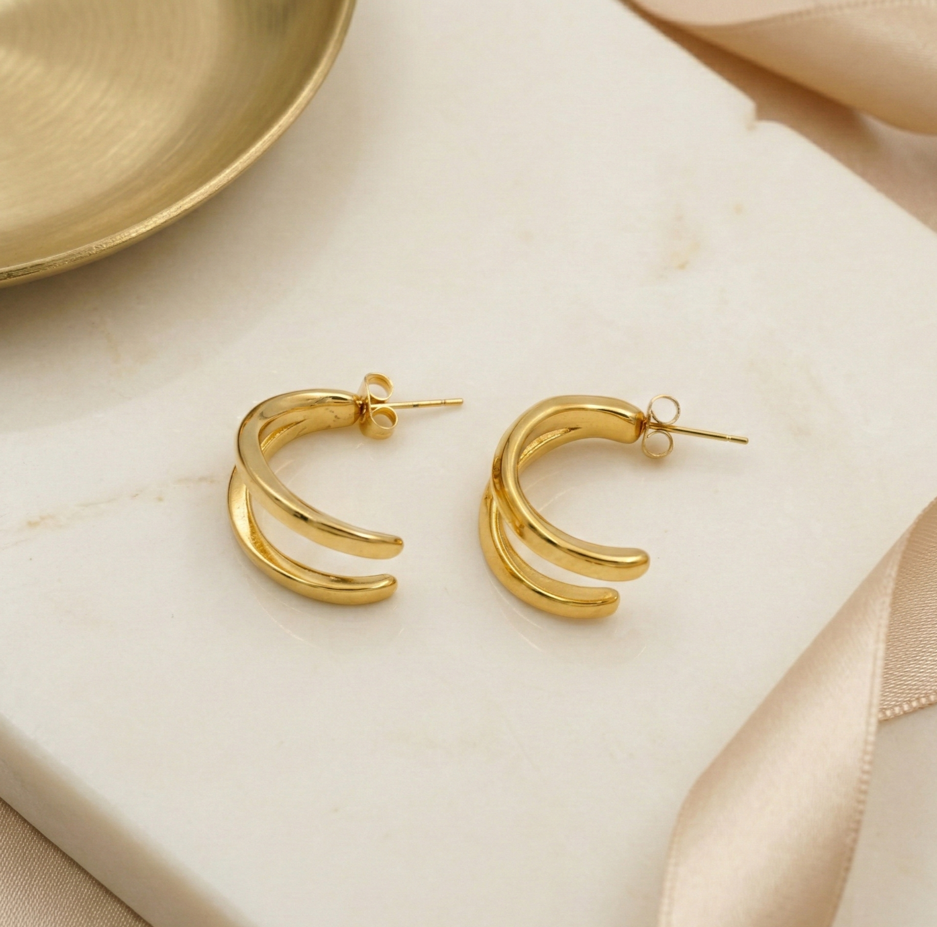 Double Curve Stud Earrings in 316L Stainless Steel with Gold PVD IP Plating