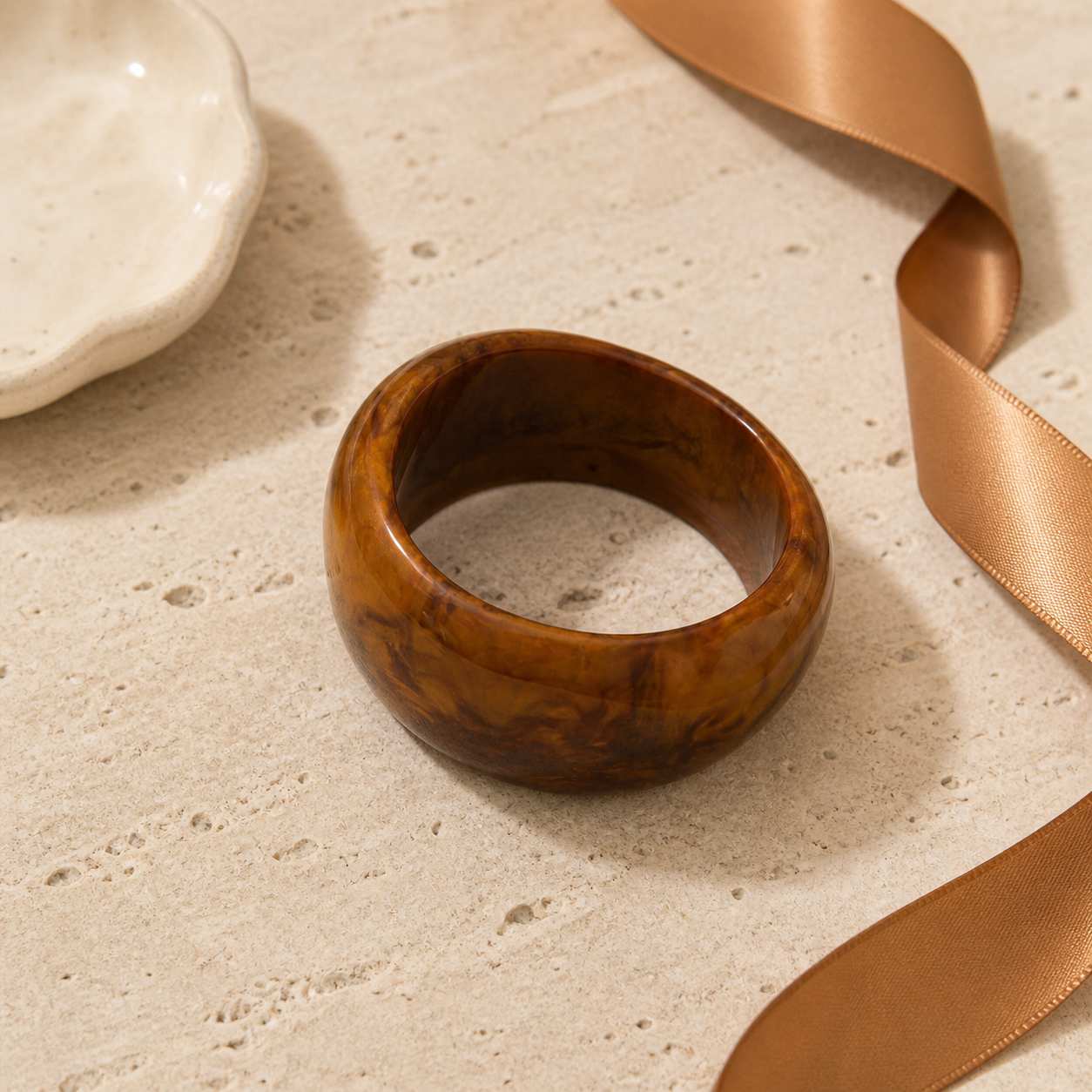 Brown Marbled Resin Statement Bangle Bracelet for Women