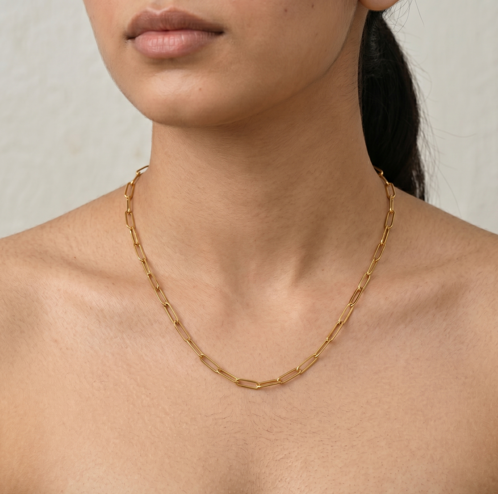18K Gold Paperclip Chain Necklace for Women – Rectangle Link Stainless Steel Necklace