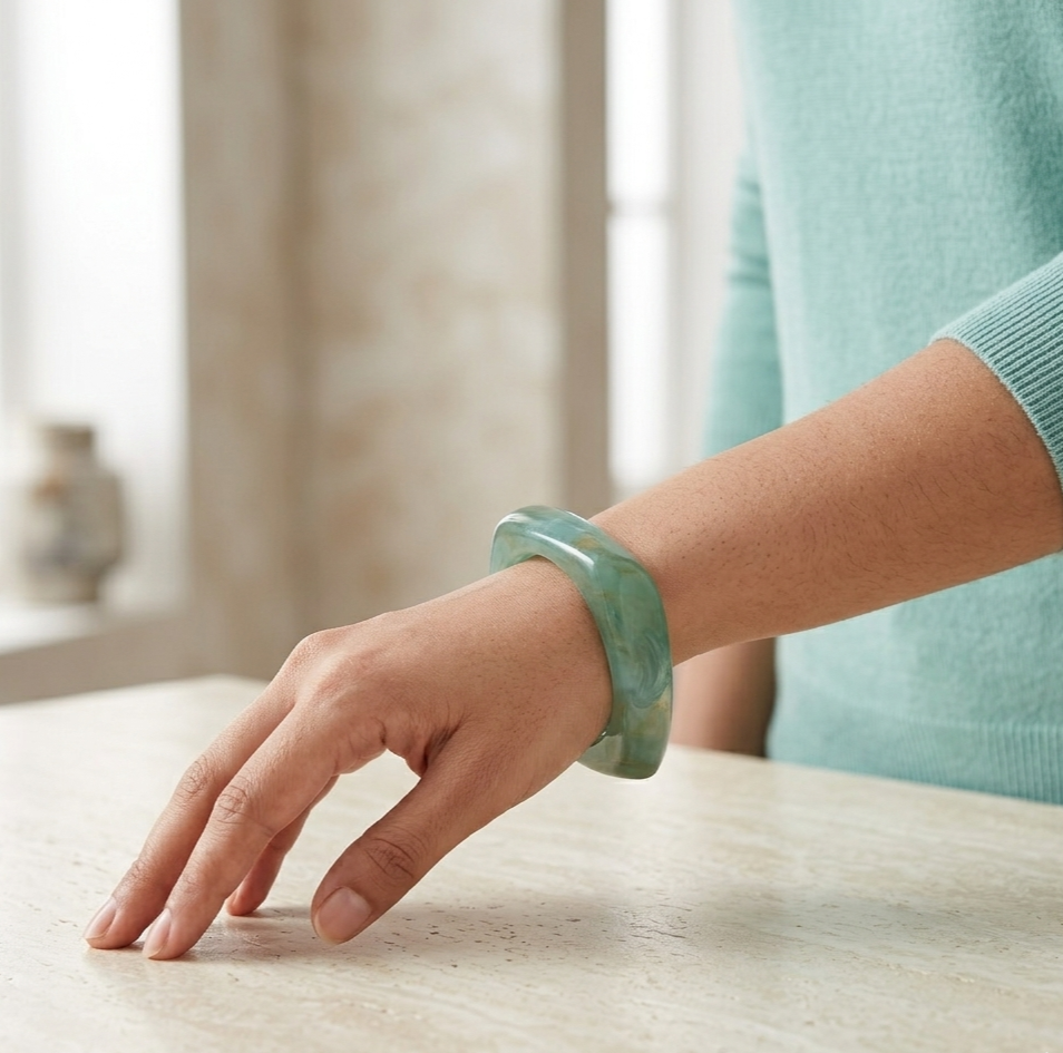 Mint Green Resin Square Bangle Bracelet for Women
