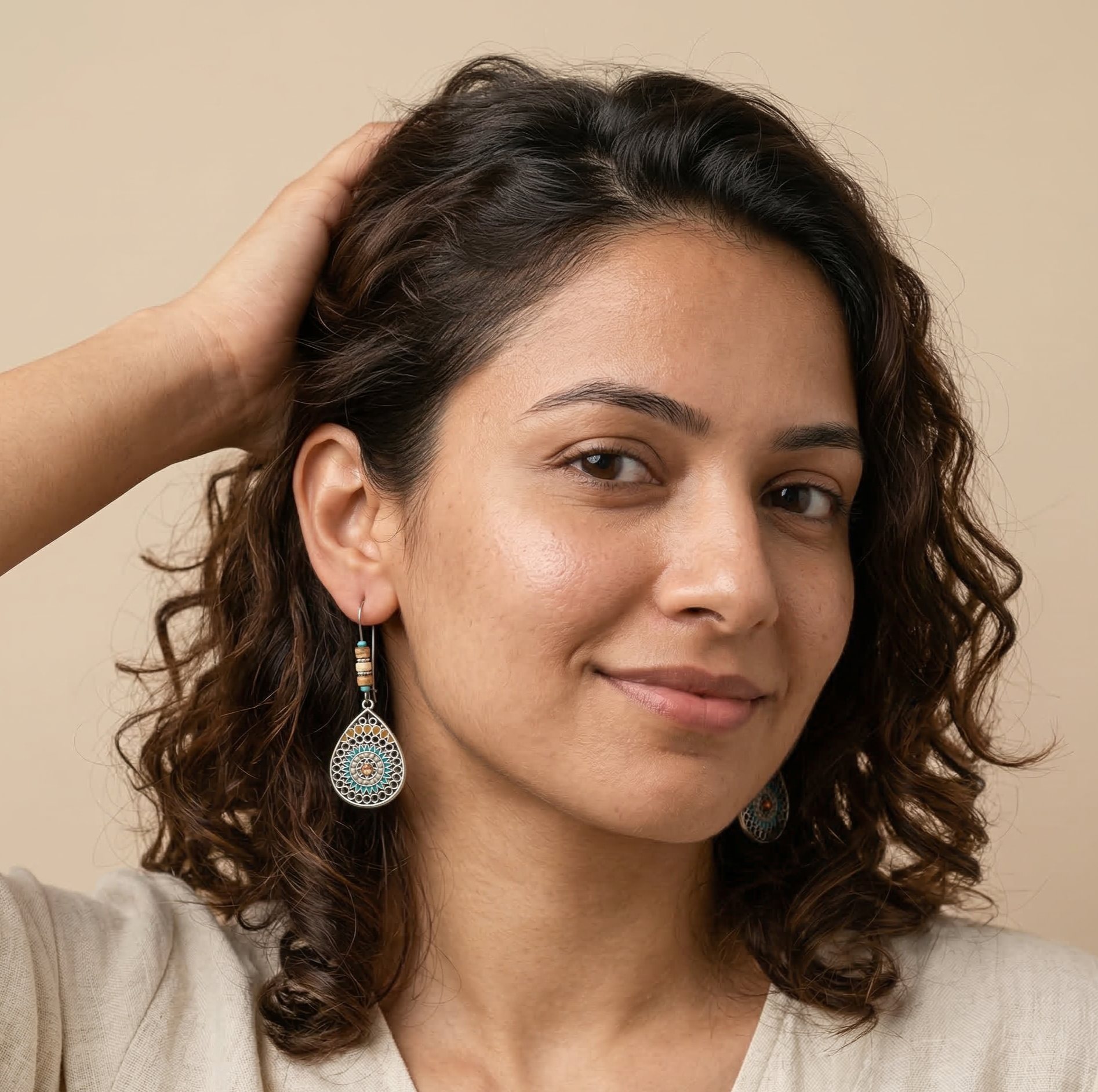 Bohemian Retro Teardrop Earrings Silver Tone Alloy