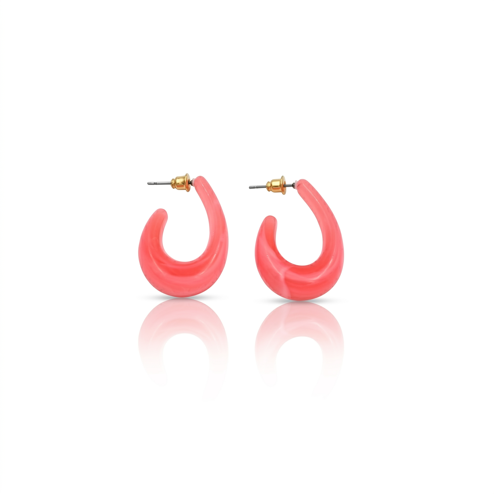 Coral Pink Resin U Hoop Earrings
