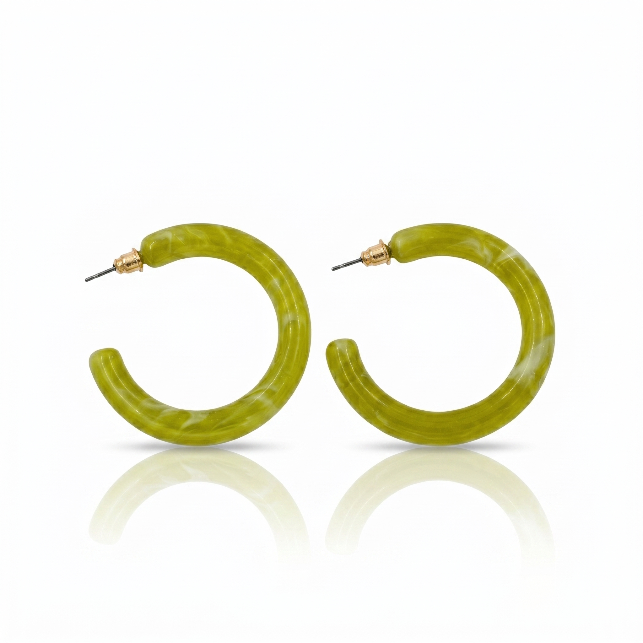Lime Green Marbled C Hoop Earrings