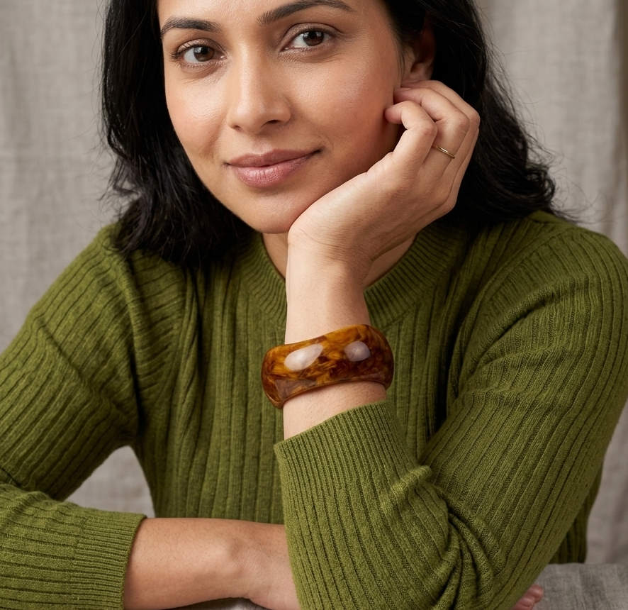 Brown Marbled Resin Statement Bangle Bracelet for Women