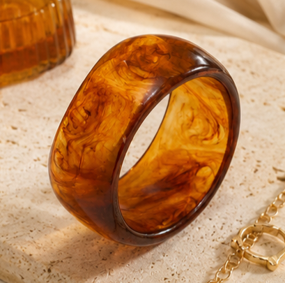 Amber Marbled Chunky Resin Bangle Bracelet for Women