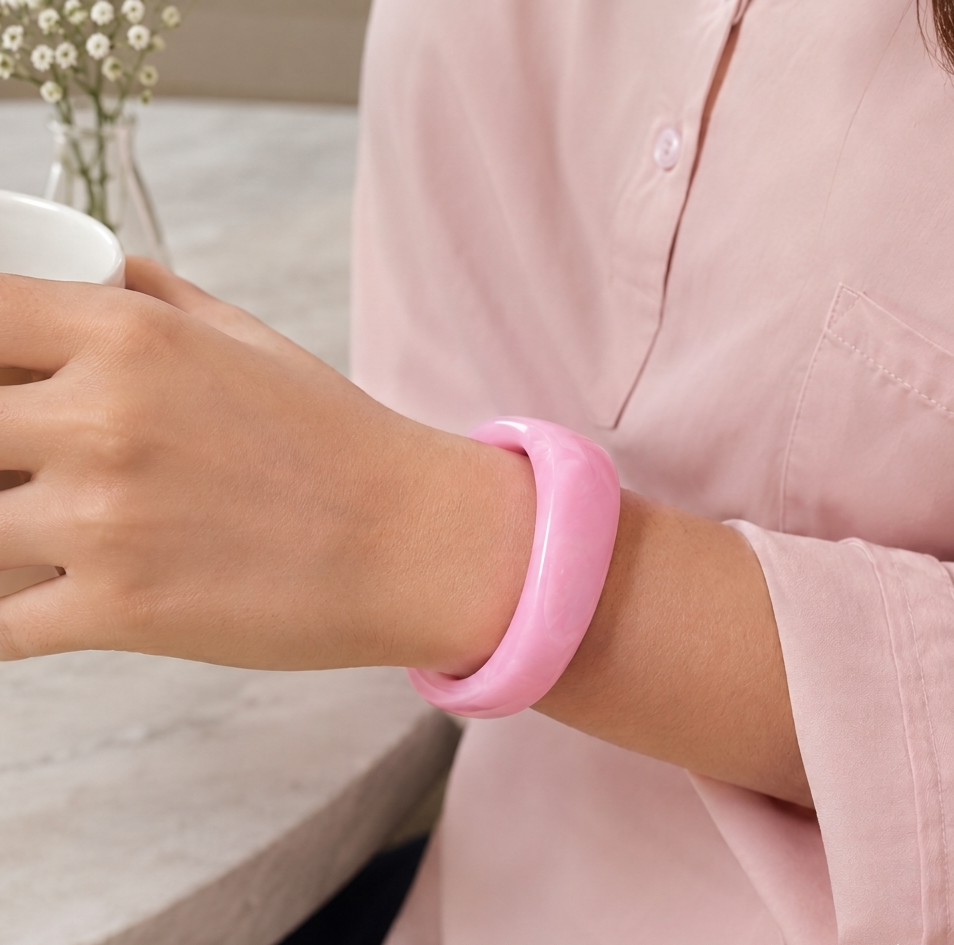 Light Pink Chunky Geometric Resin Bangle Bracelet for Women