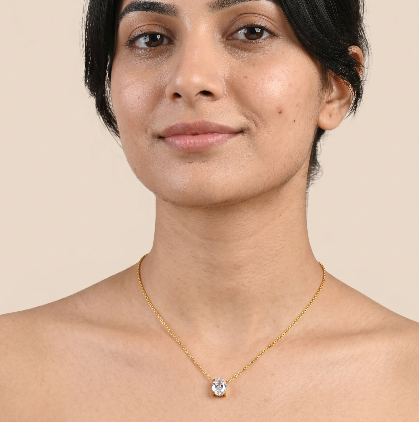 18K Gold Dainty Round CZ Pendant Necklace for Women