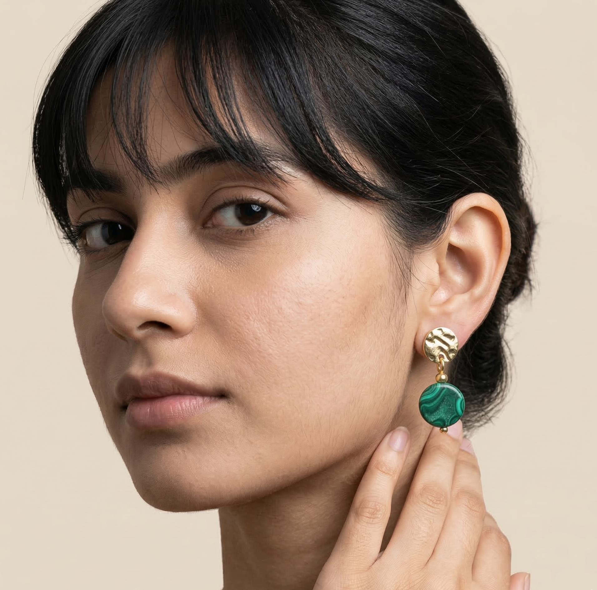 Malachite Drop Earrings Gold Tone Metal