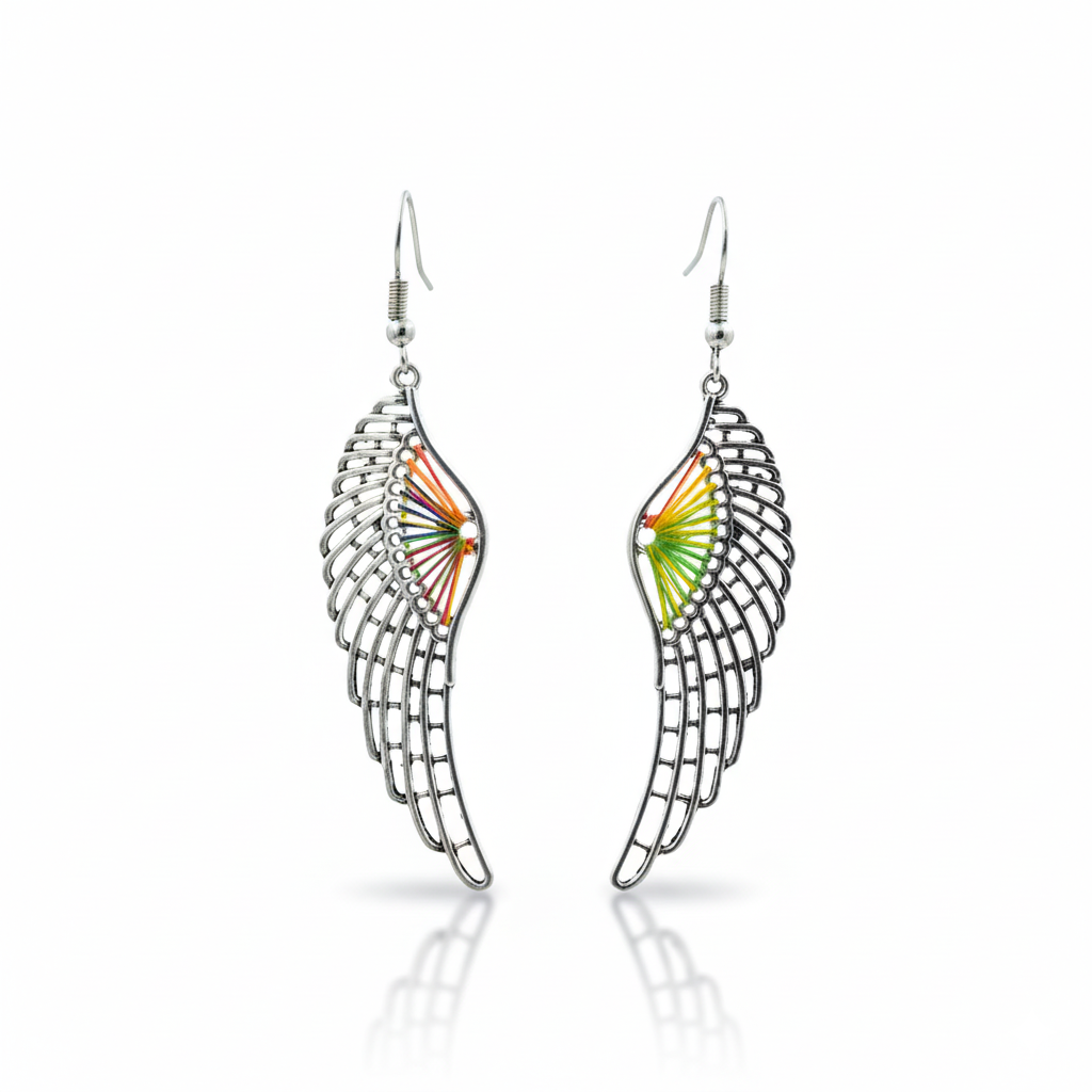Bohemian Angel Wing Drop Earrings Silver Tone Alloy