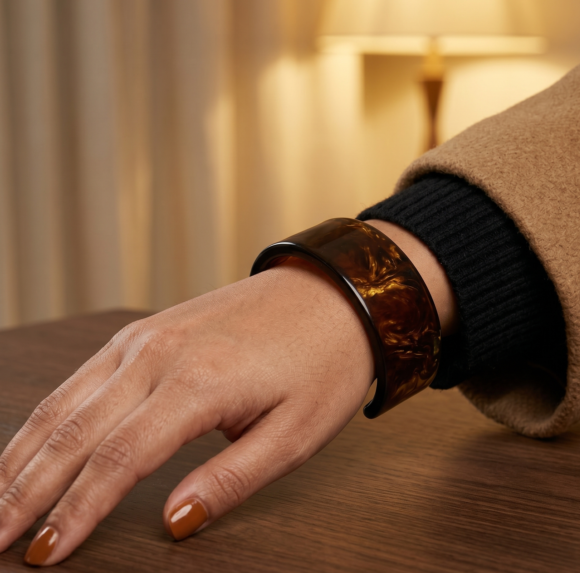 Amber Resin Wide Open Cuff Bangle Bracelet for Women