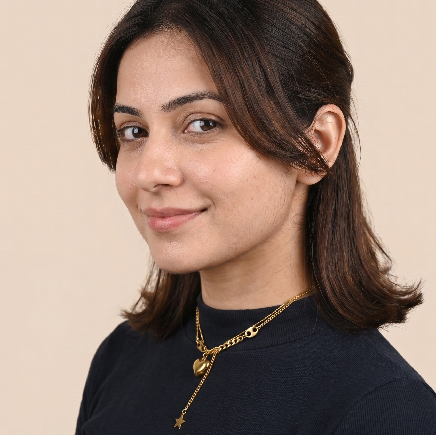 18K Gold Heart Charm Drop Necklace for Women – Layered Chain Pendant Necklace