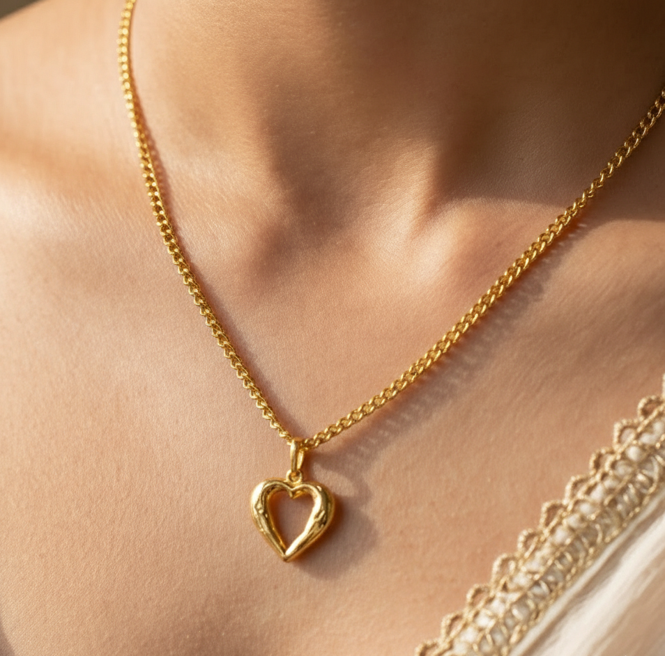 Gold Open Heart Pendant Chain Necklace for Women