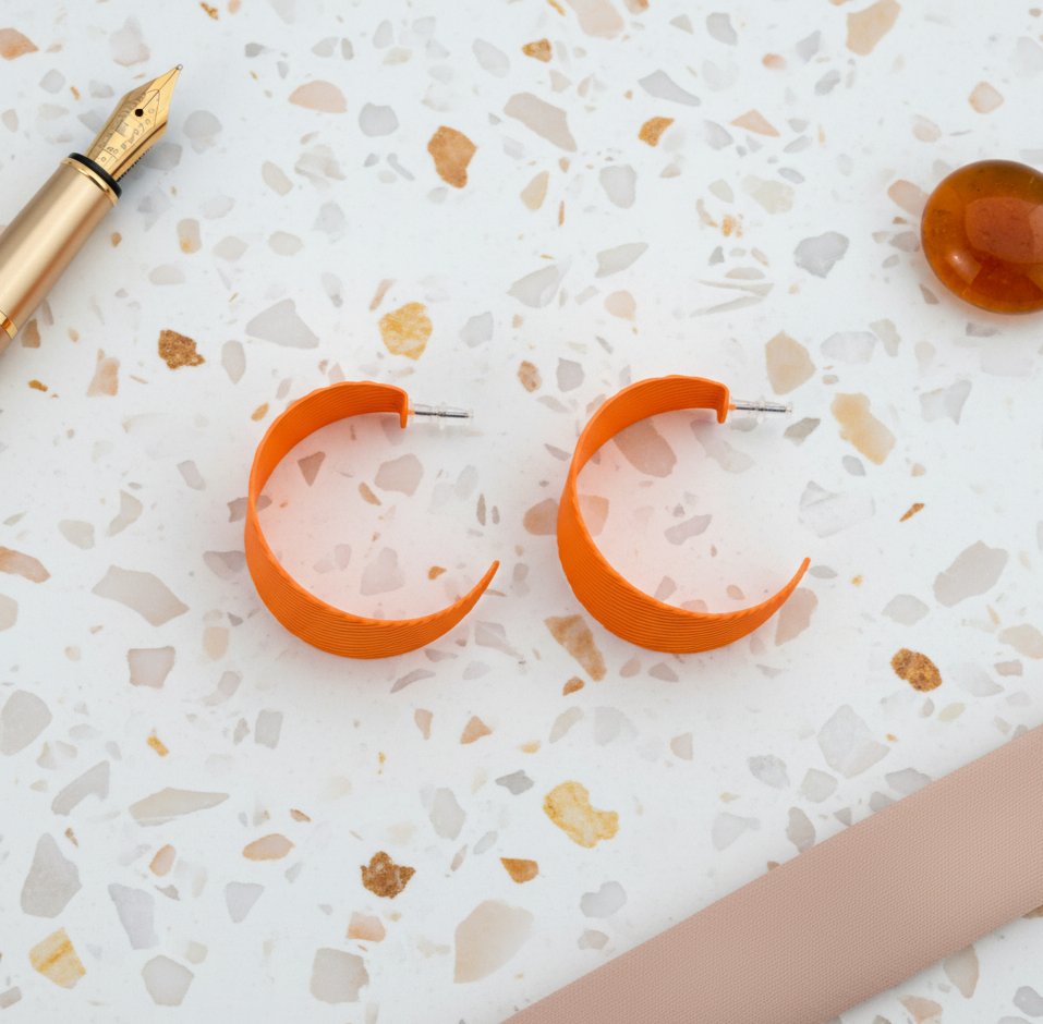 Textured Orange C Hoop Earrings
