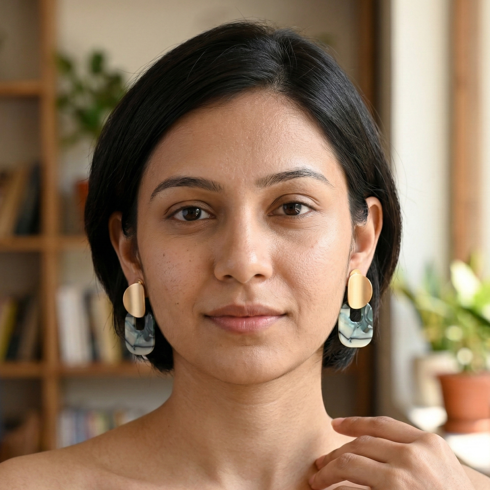 Geometric Sage Marble Resin Drop Earrings for Women