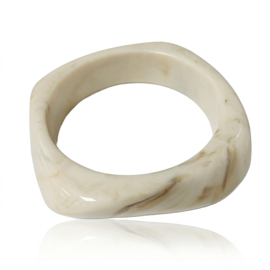 Ivory Marble Resin Irregular Square Bangle Bracelet for Women