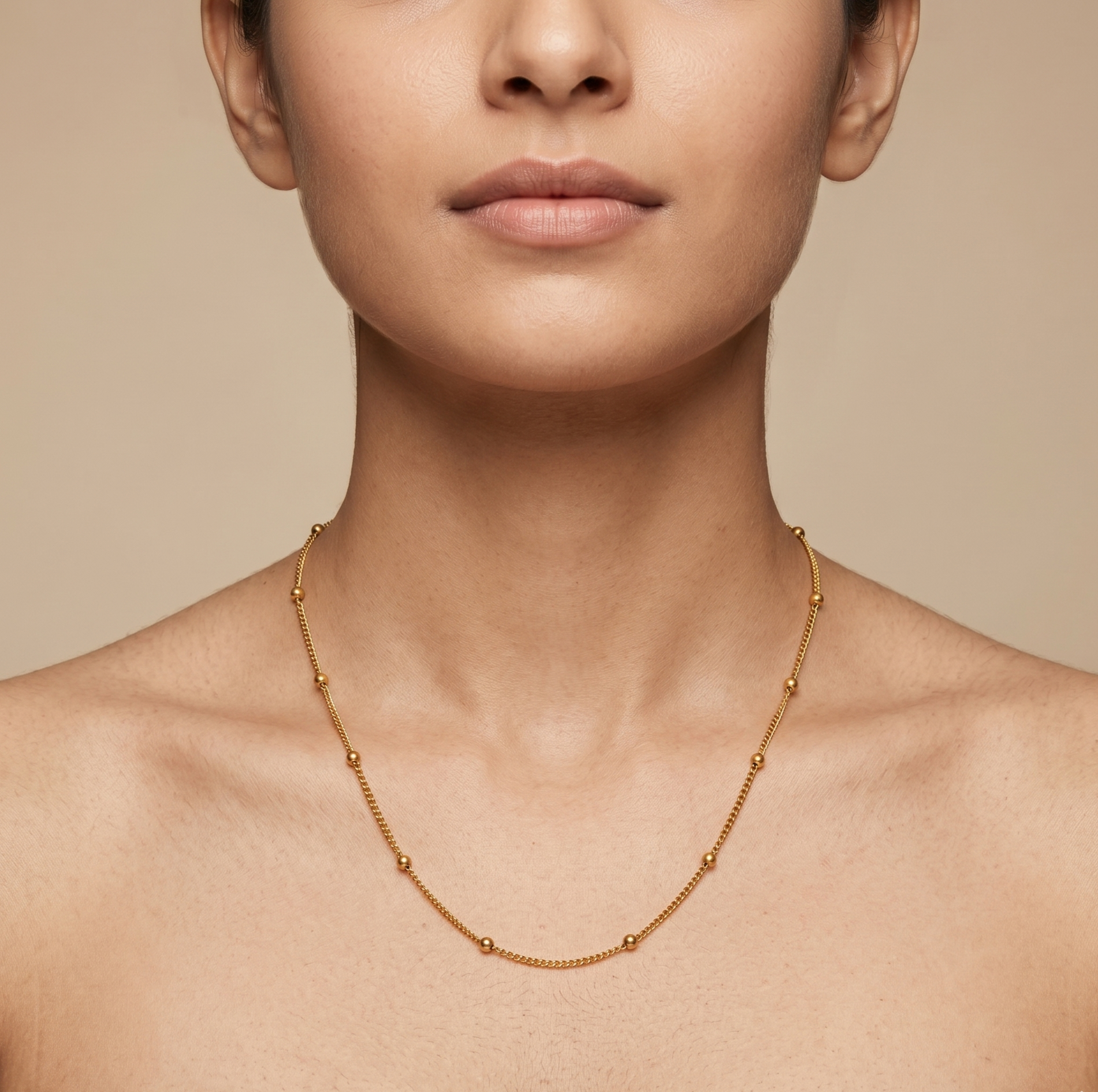 18K Gold Satellite Bead Necklace for Women – Stainless Steel Chain
