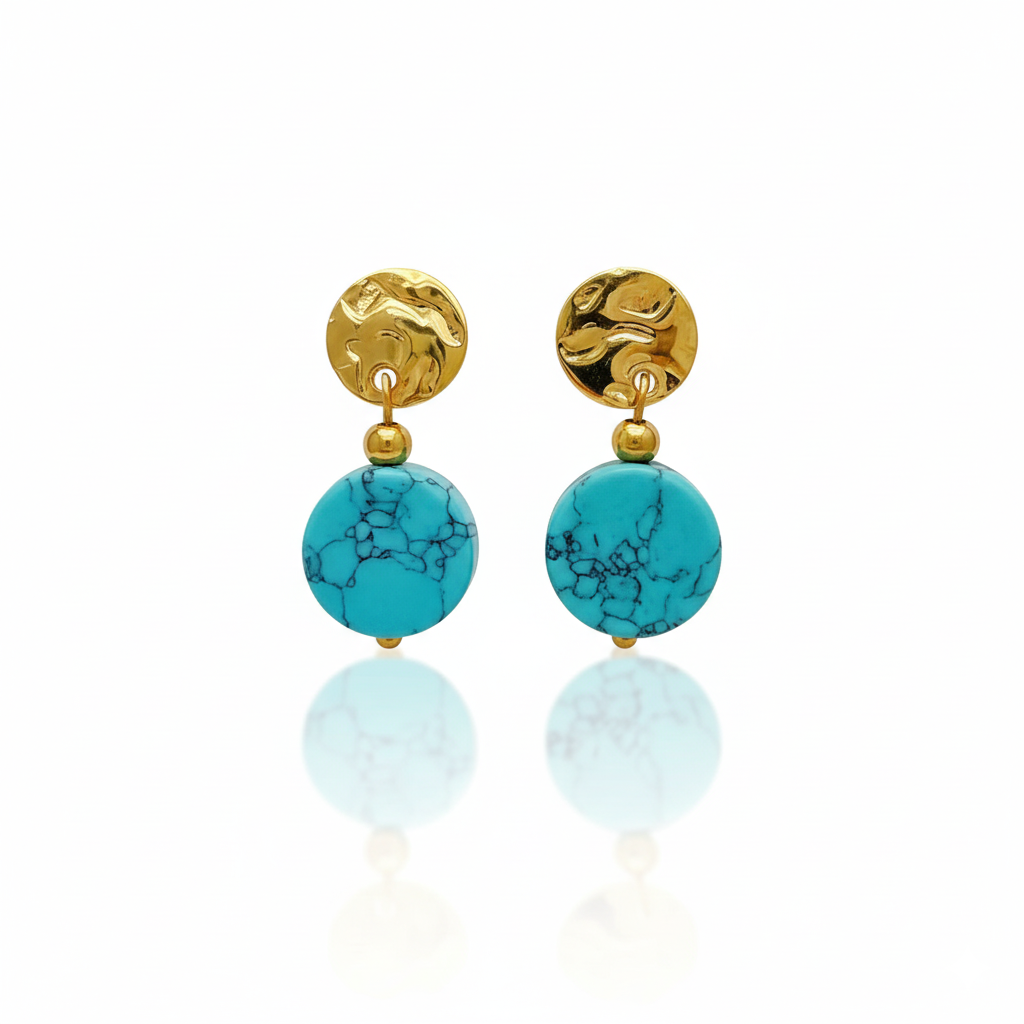 Turquoise Drop Earrings Gold Tone Metal