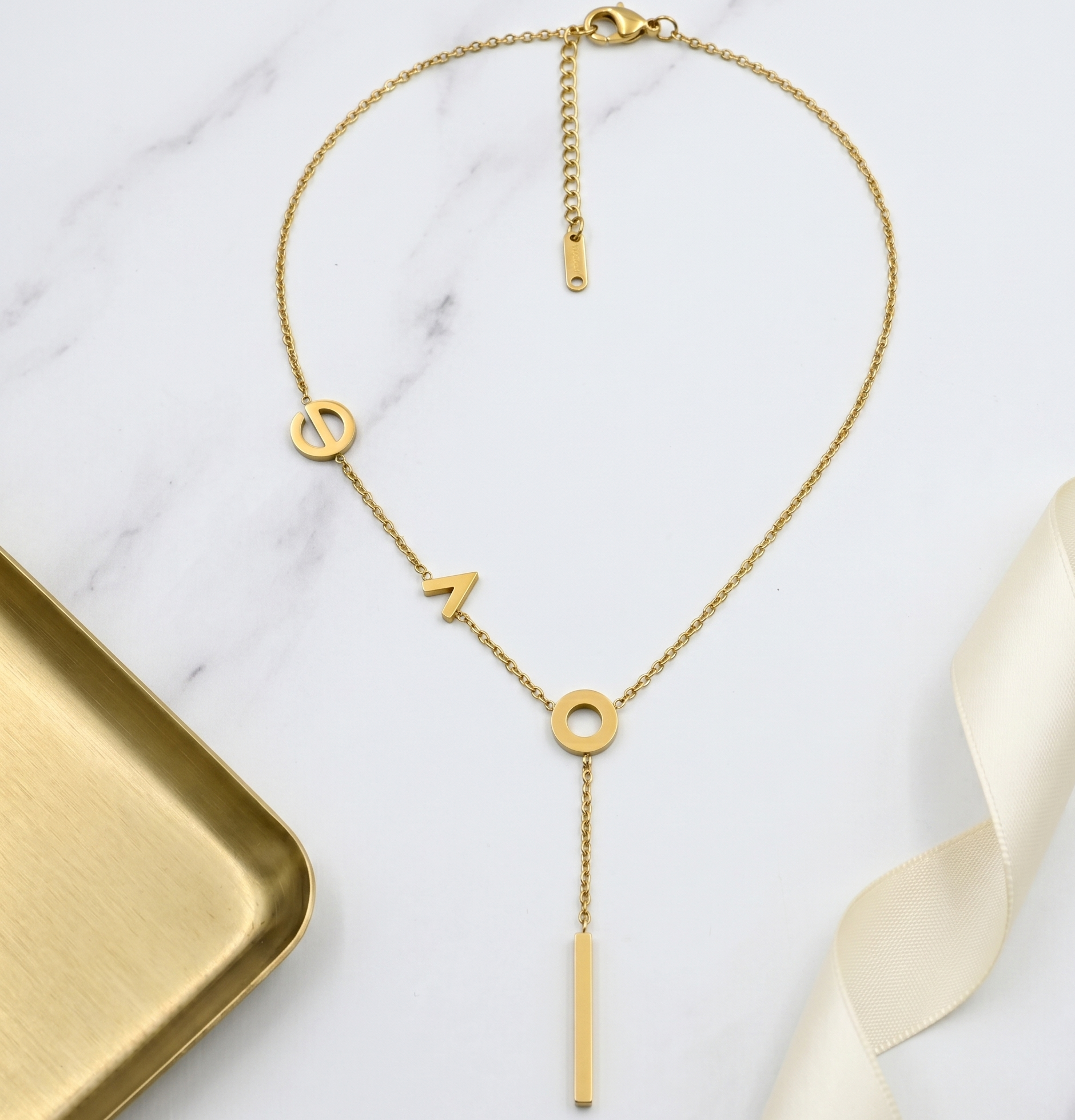 Minimalist 18K Gold Plated Geometric Drop Necklace for Women