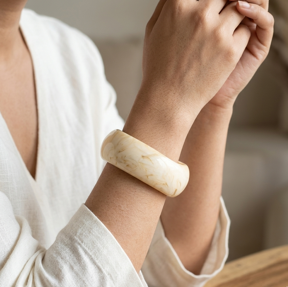 Ivory Swirl Resin Oval Bangle Bracelet for Women