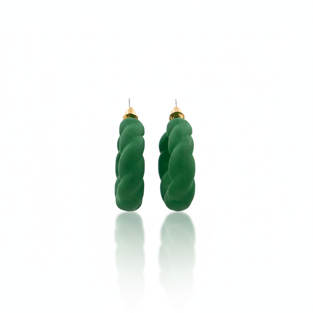 Matte Green Twisted C Hoop Earrings