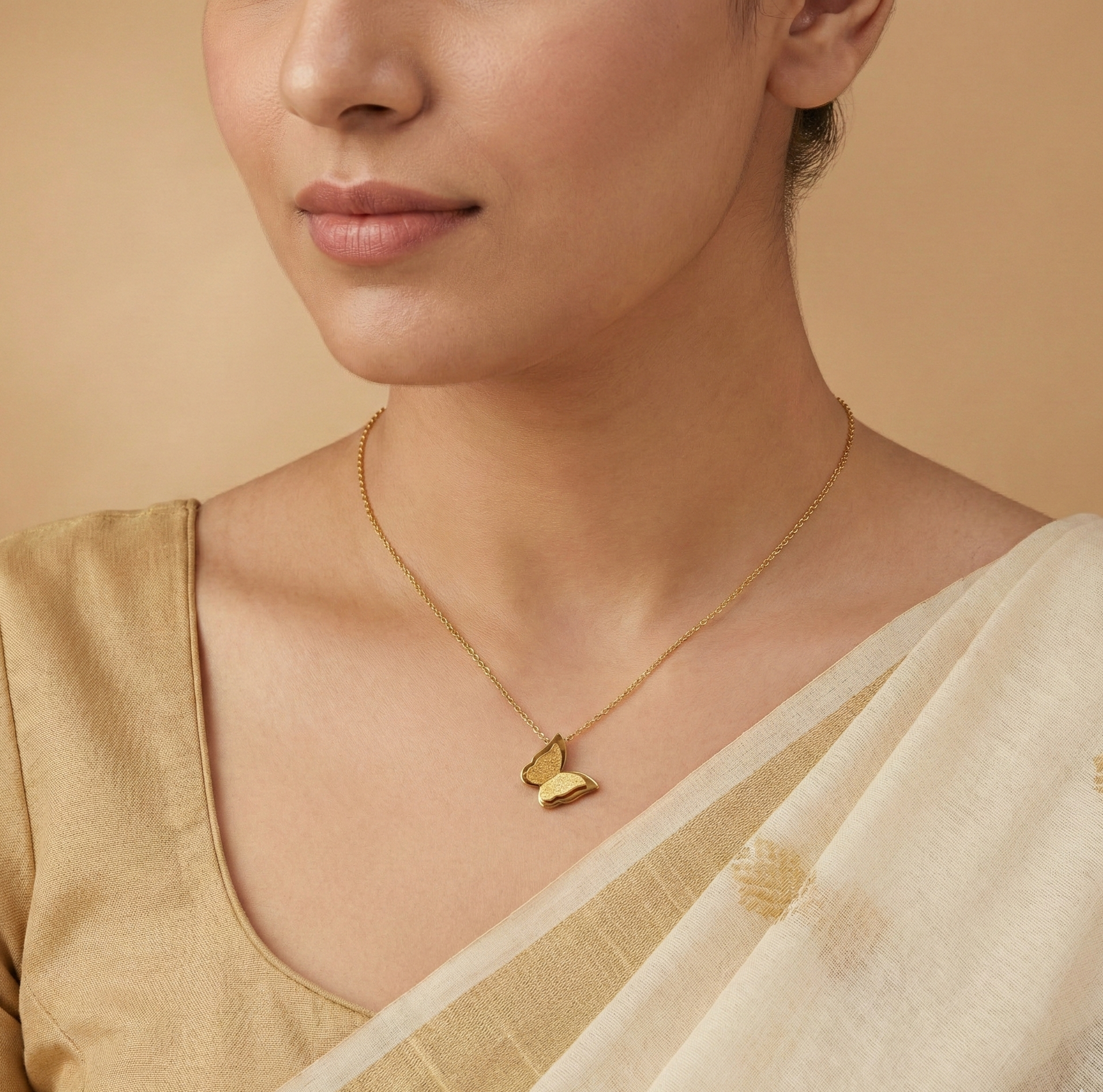 Gold Butterfly Pendant Necklace for Women – Minimalist Stainless Steel Necklace