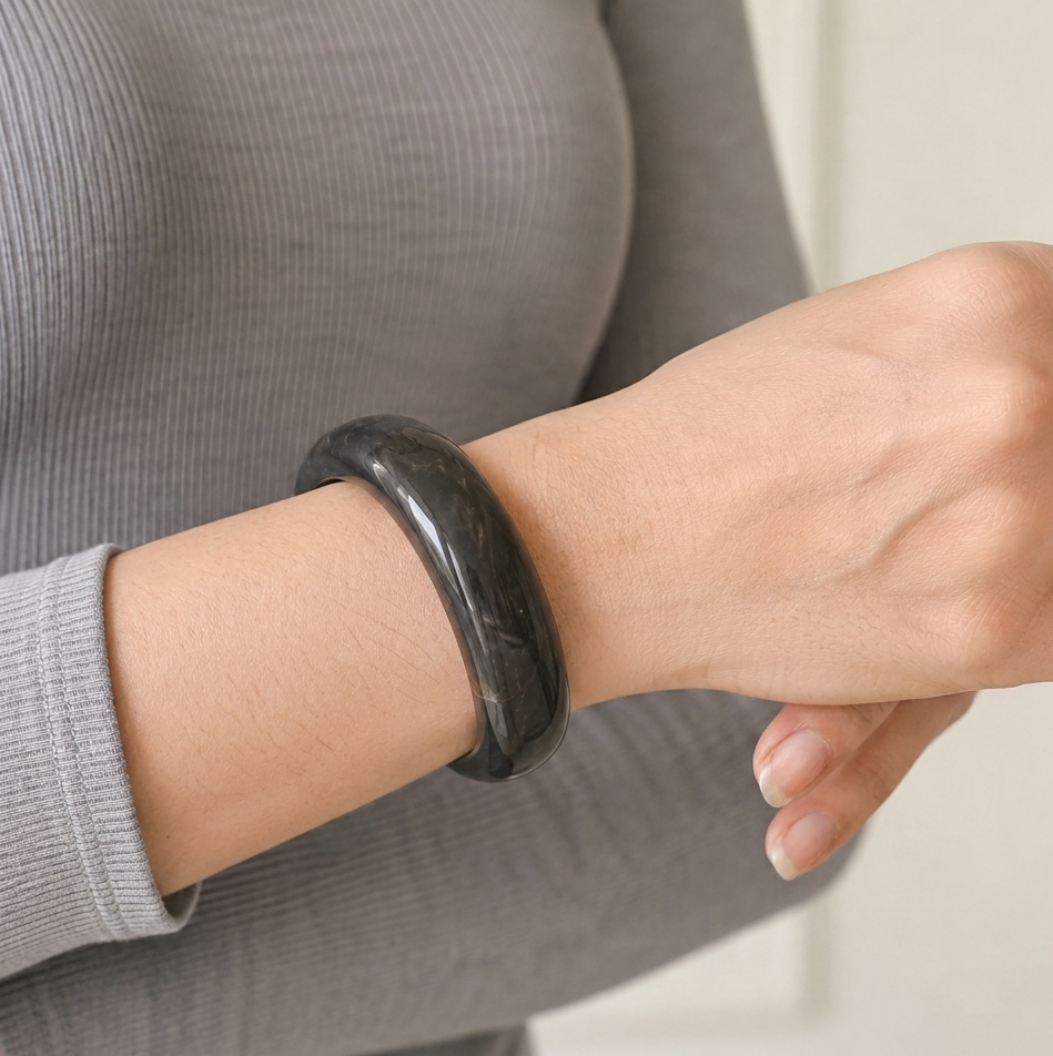 Smoky Grey Rounded Resin Bangle Bracelet for Women