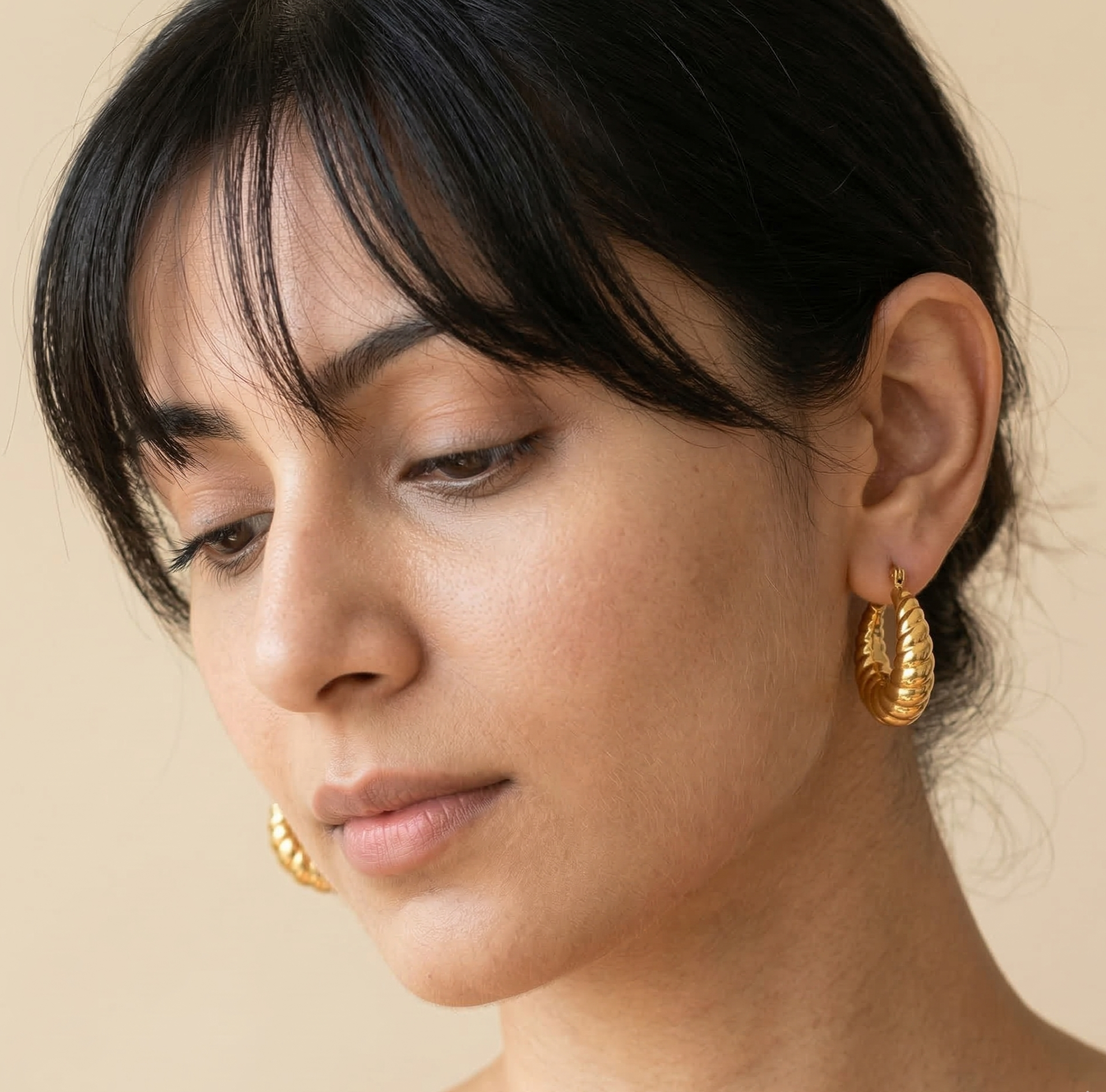 18K Gold Plated Croissant Hoop Earrings in 316L Stainless Steel