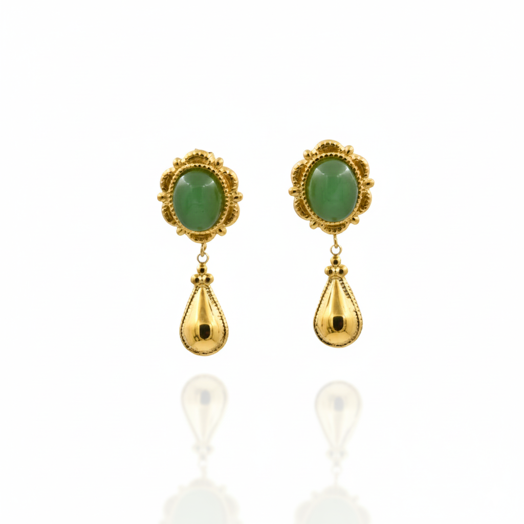 Green Stone Drop Earrings 18K Gold Plated Stainless Steel