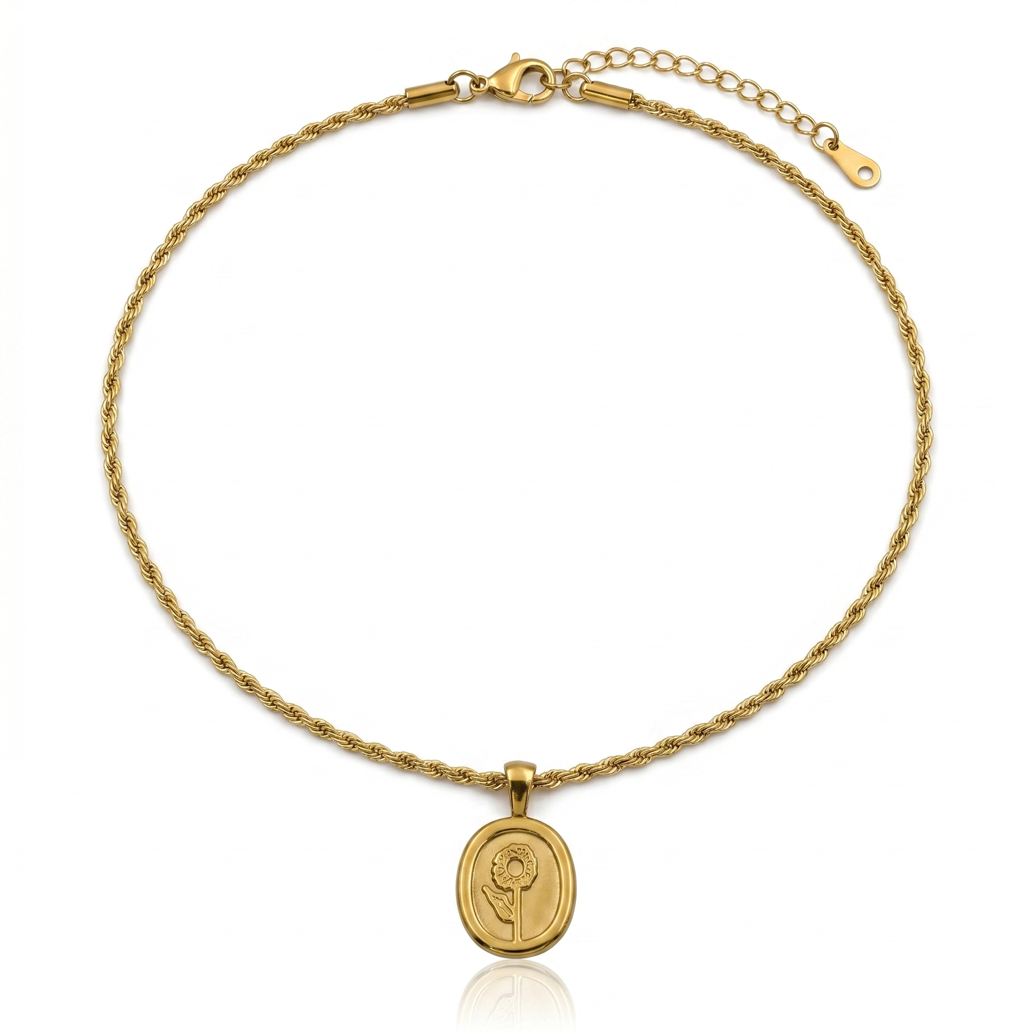 18K Gold Sunflower Pendant Rope Chain Necklace for Women
