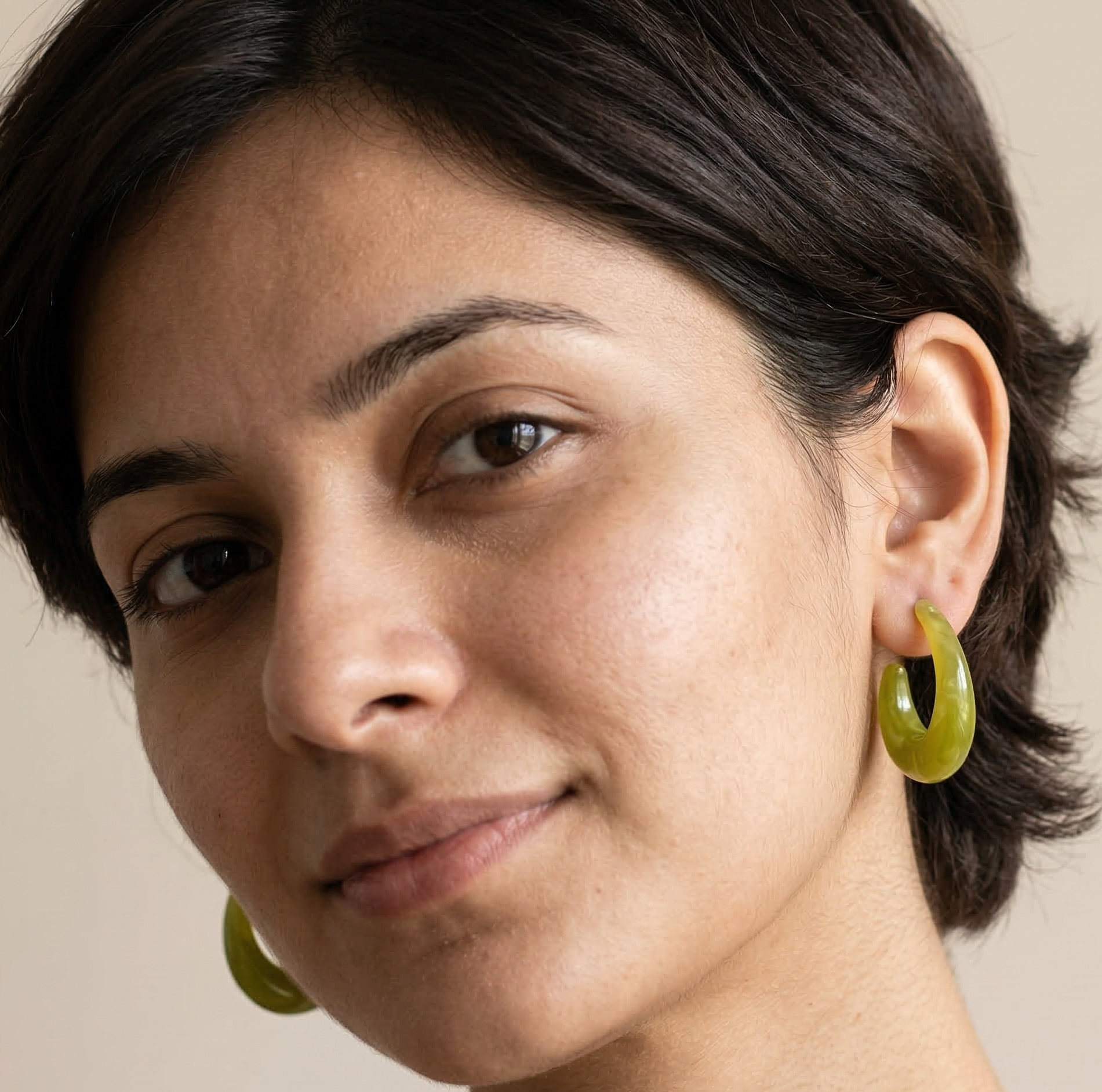 Lime Green Resin C Hoop Earrings