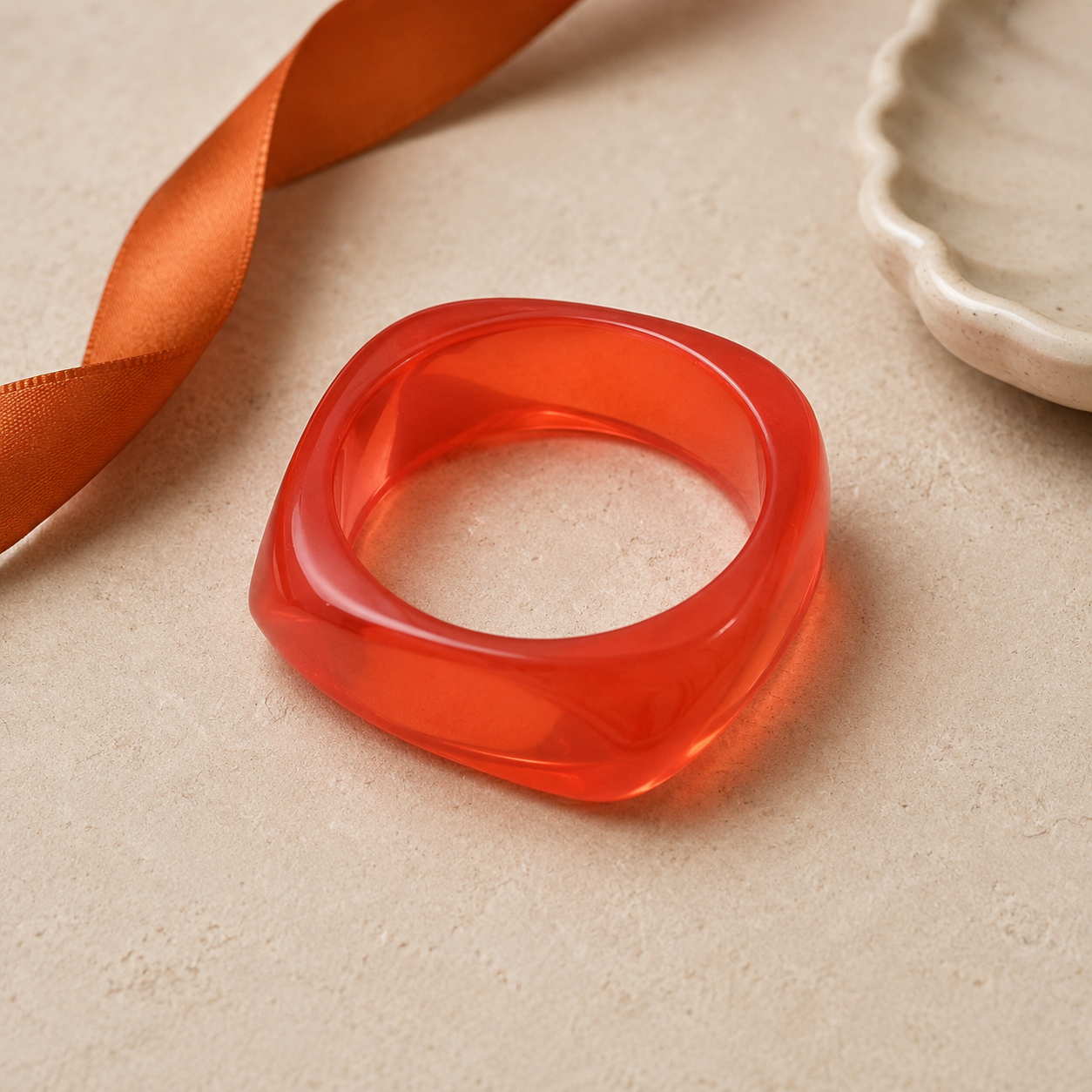 Orange Translucent Chunky Geometric Resin Bangle Bracelet for Women