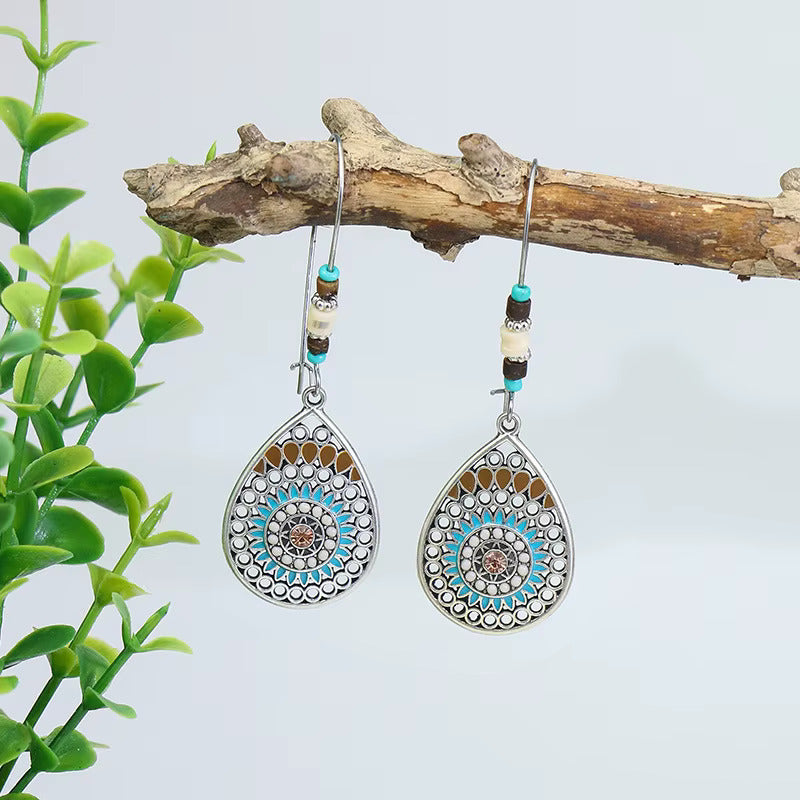 Bohemian Retro Teardrop Earrings Silver Tone Alloy