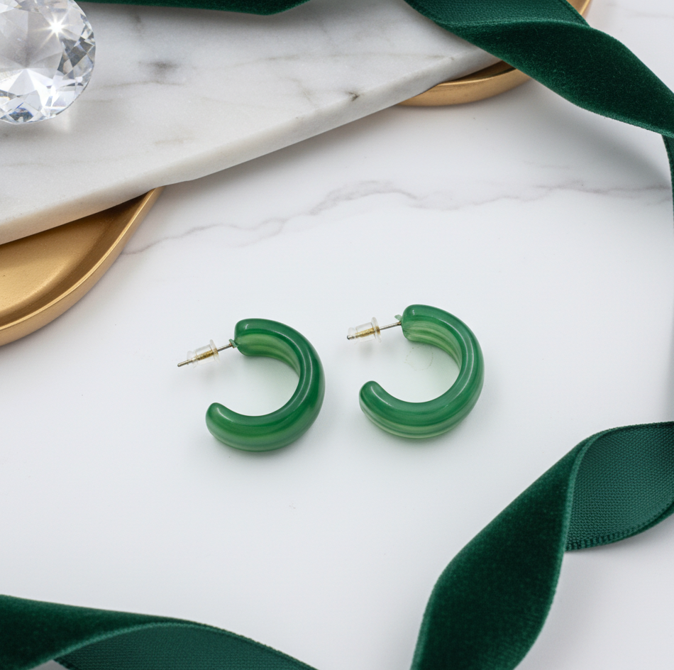 Mint Green Resin C Hoop Earrings