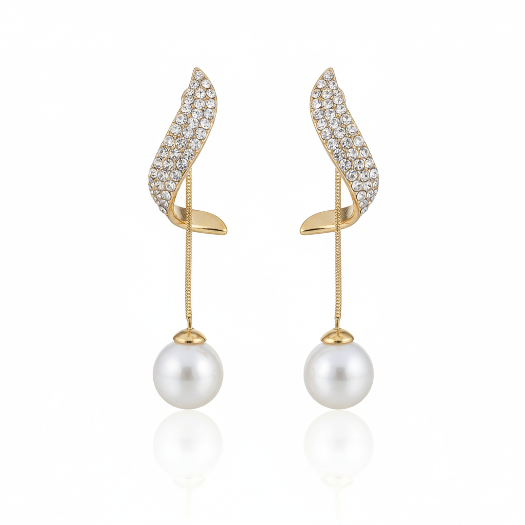 Gold Tone Crystal Pearl Drop Earrings for Women