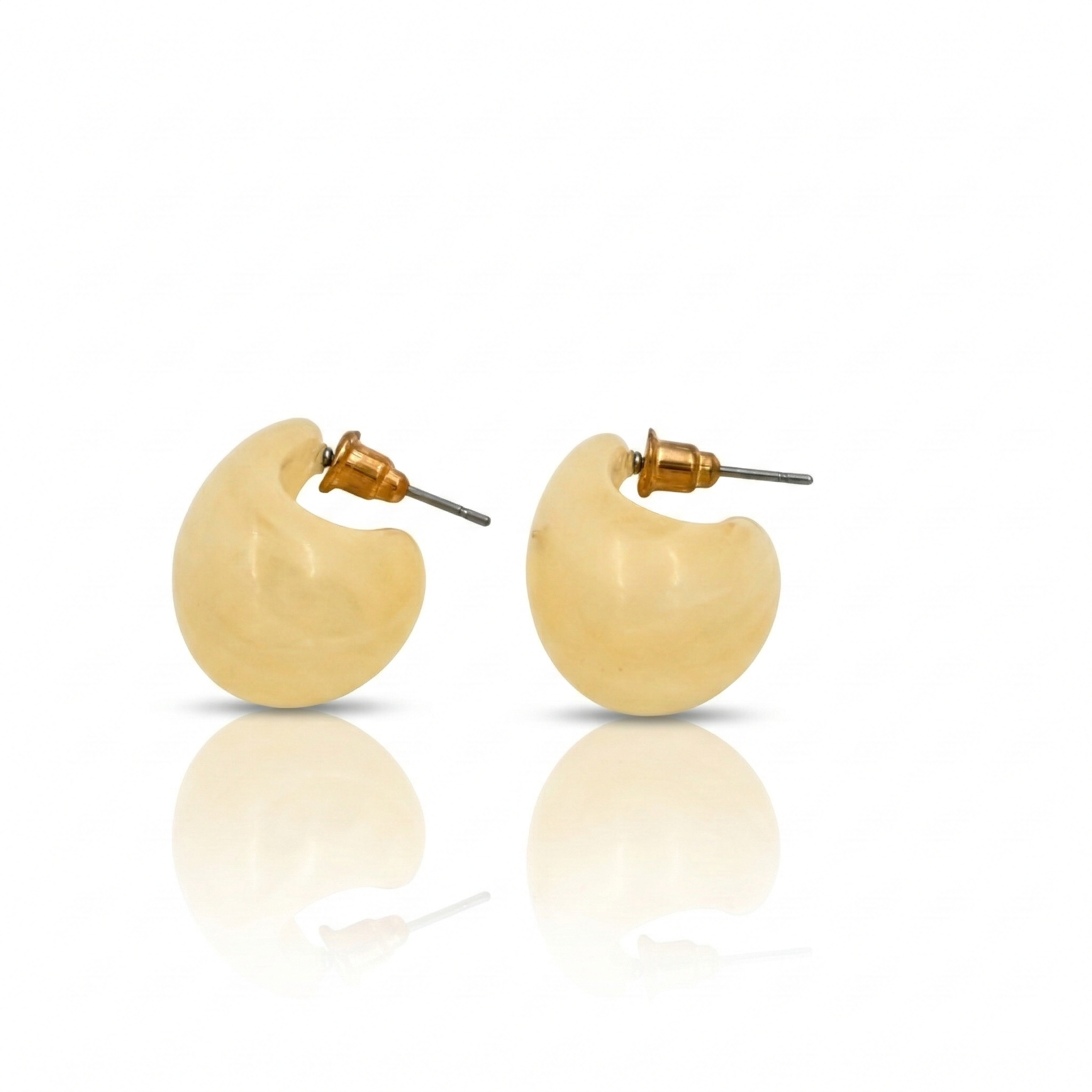 Vanilla Cream Resin Crescent Stud Earrings