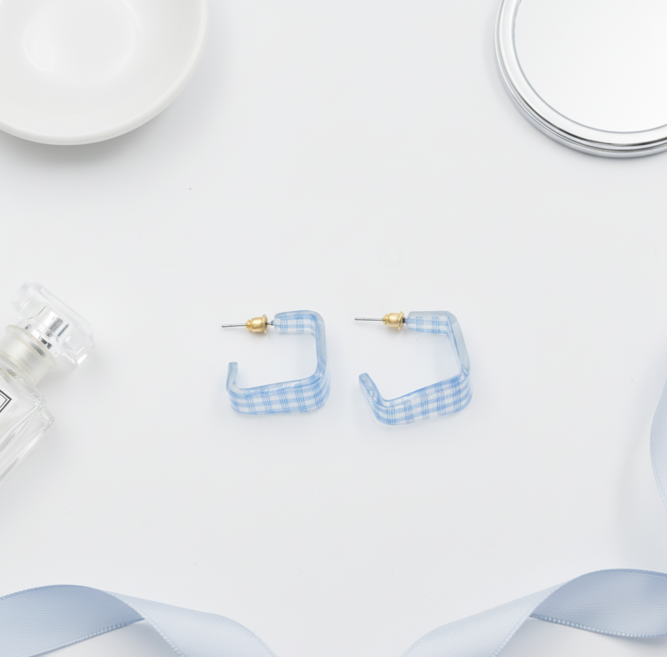 Sky Check C Hoop Earrings