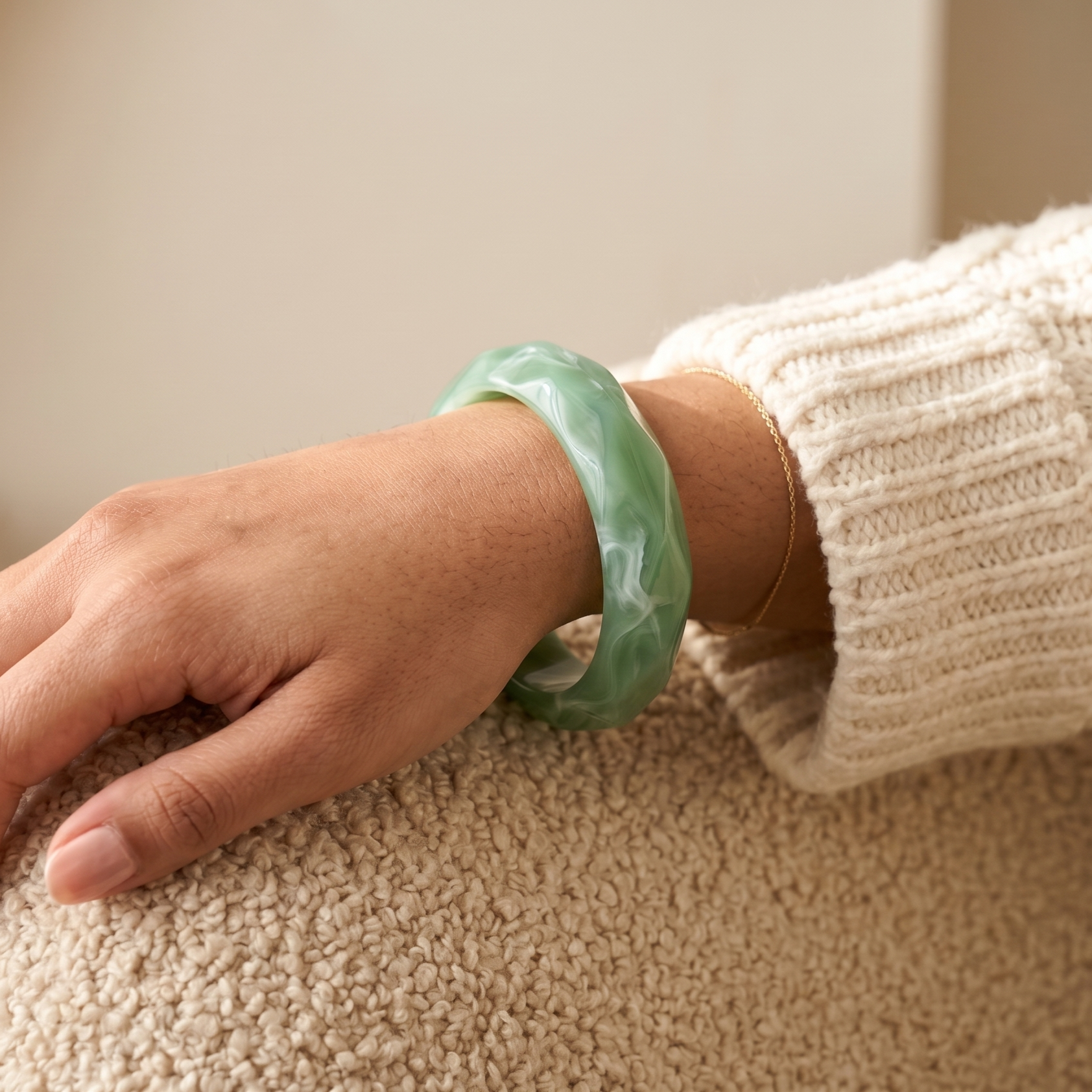 Mint Green Marble Irregular Resin Bangle Bracelet for Women
