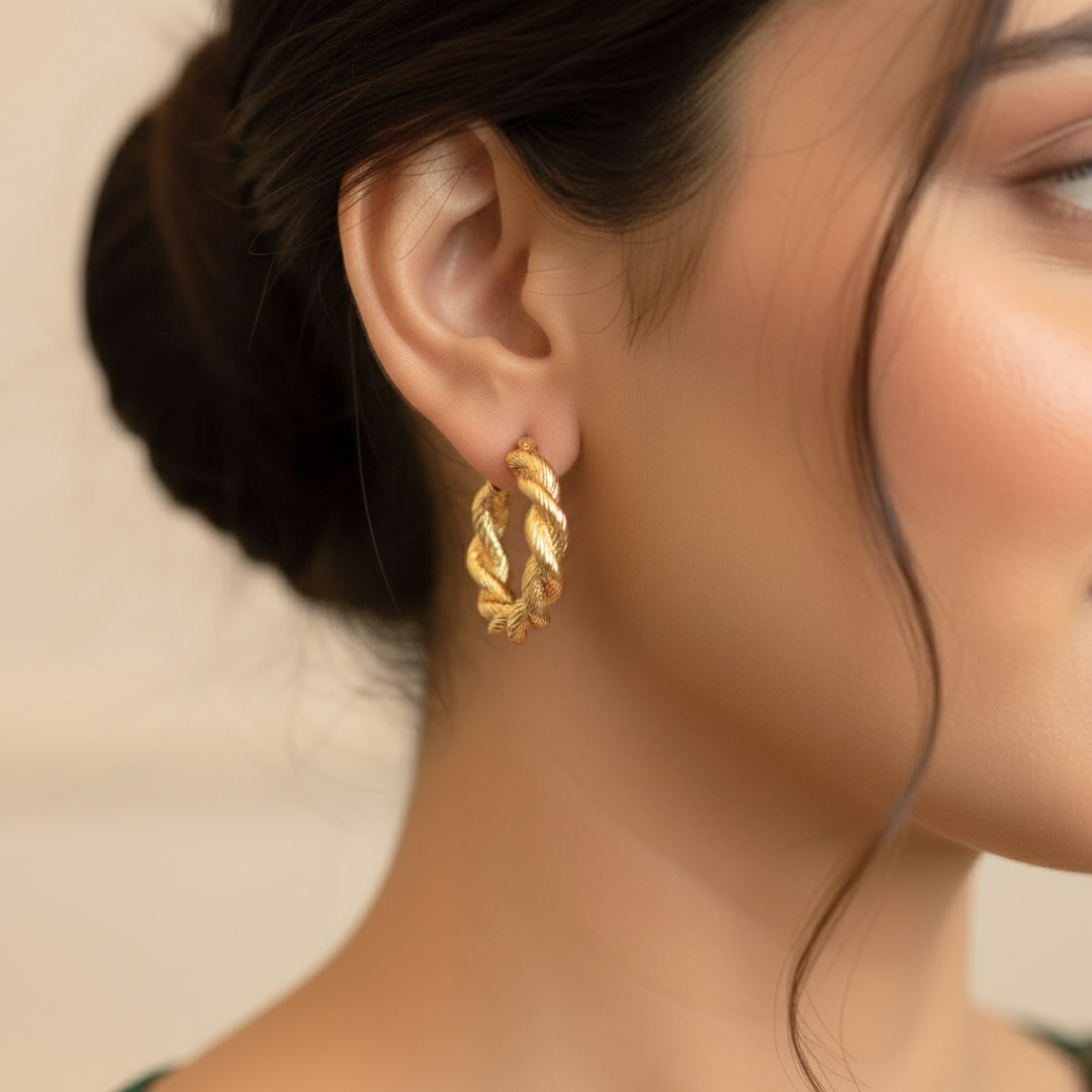 Twisted Hoop Earrings in 316L Stainless Steel with Gold PVD IP Plating