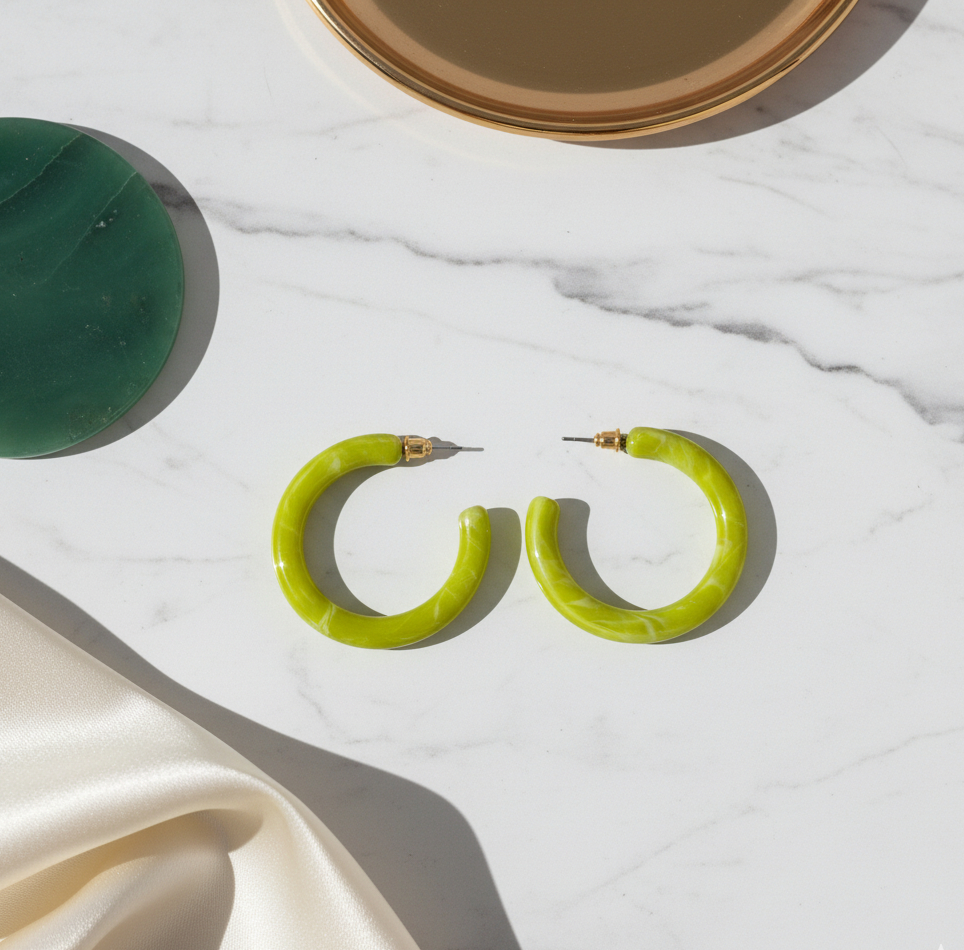 Lime Green Marbled C Hoop Earrings