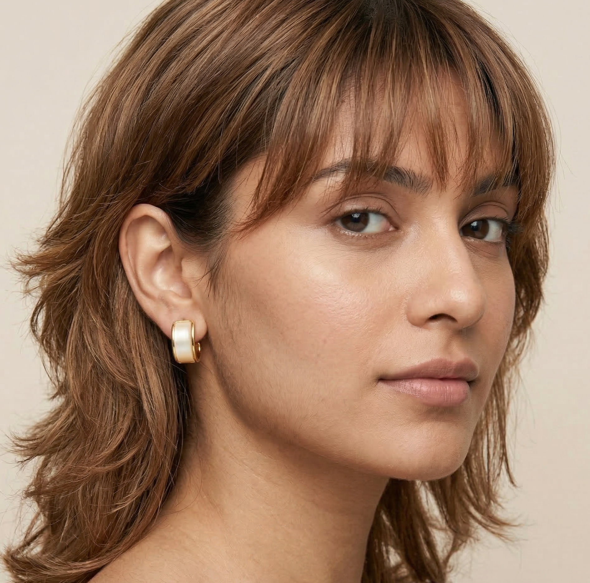 Gold Tone Opal Hoop Earrings