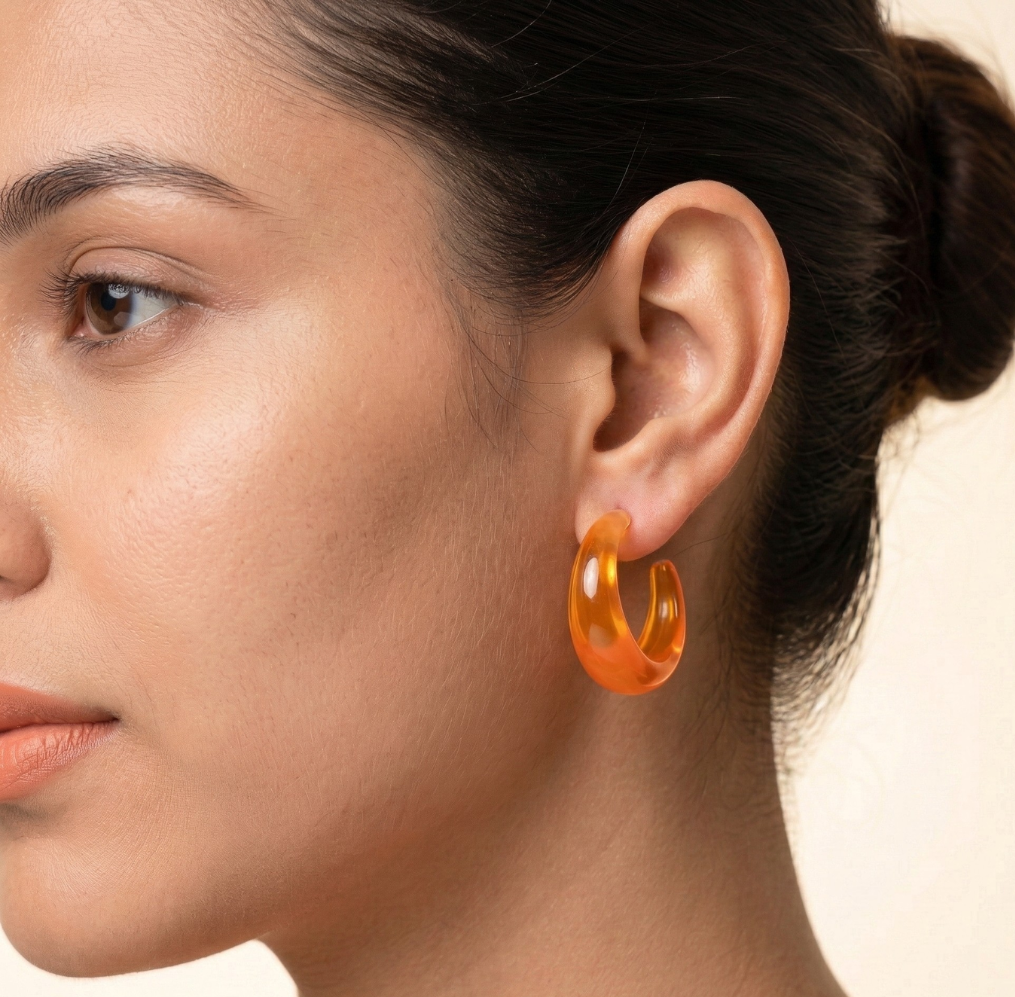 Neon Orange Resin C Hoop Earrings